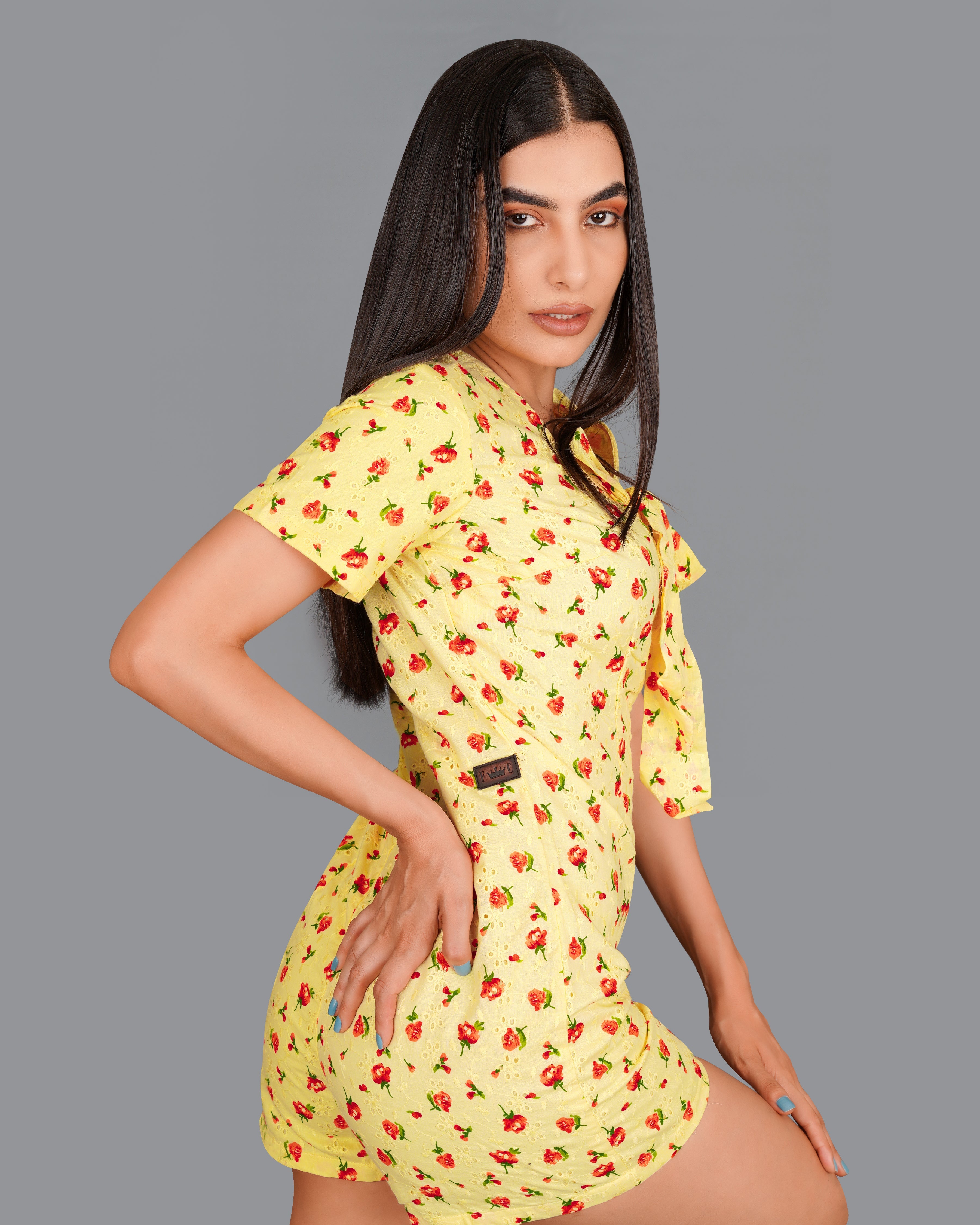 Kournikova Yellow Rose Printed Premium Cotton Jumpsuit WD005-32, WD005-34, WD005-36, WD005-38, WD005-40, WD005-42