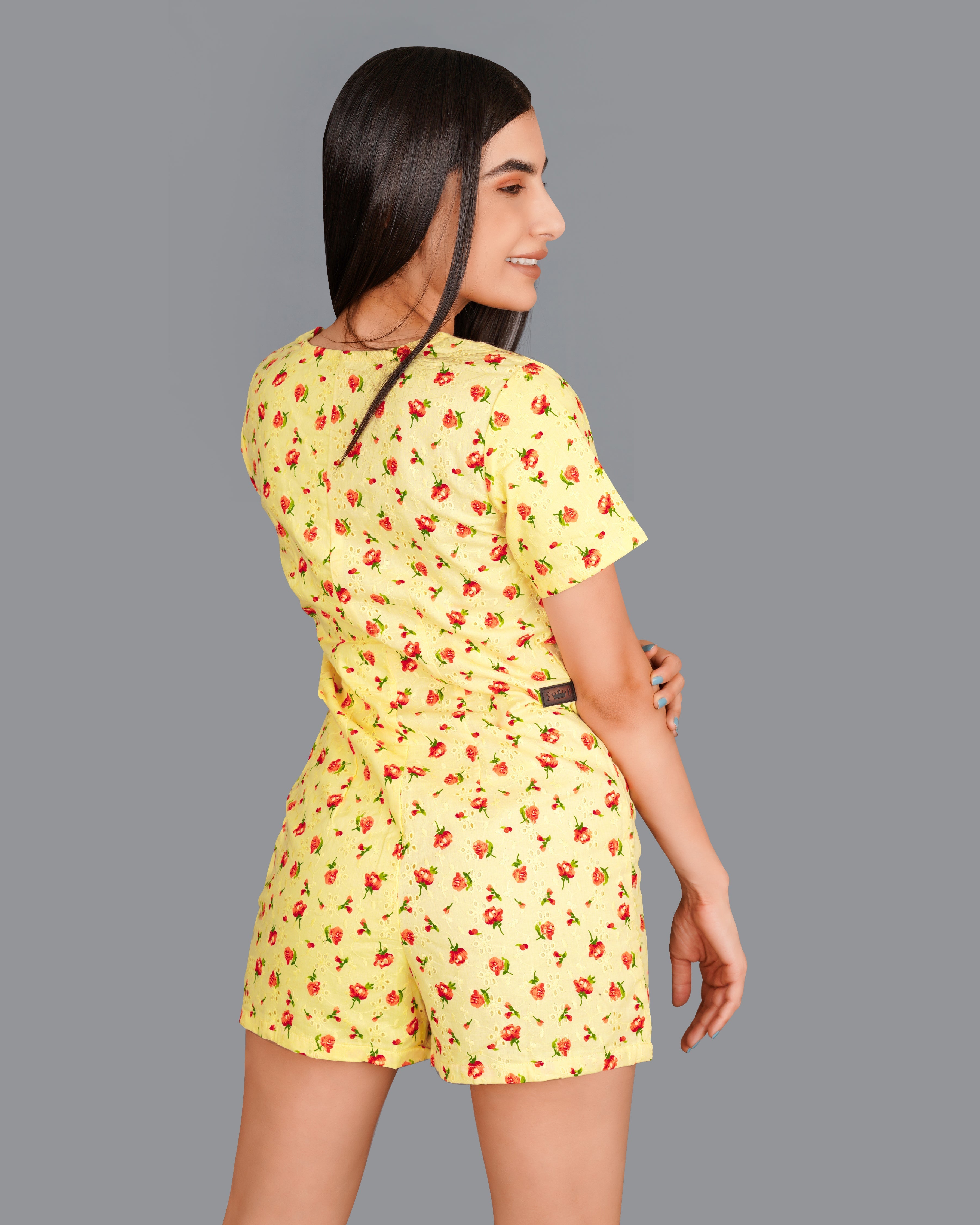 Kournikova Yellow Rose Printed Premium Cotton Jumpsuit WD005-32, WD005-34, WD005-36, WD005-38, WD005-40, WD005-42