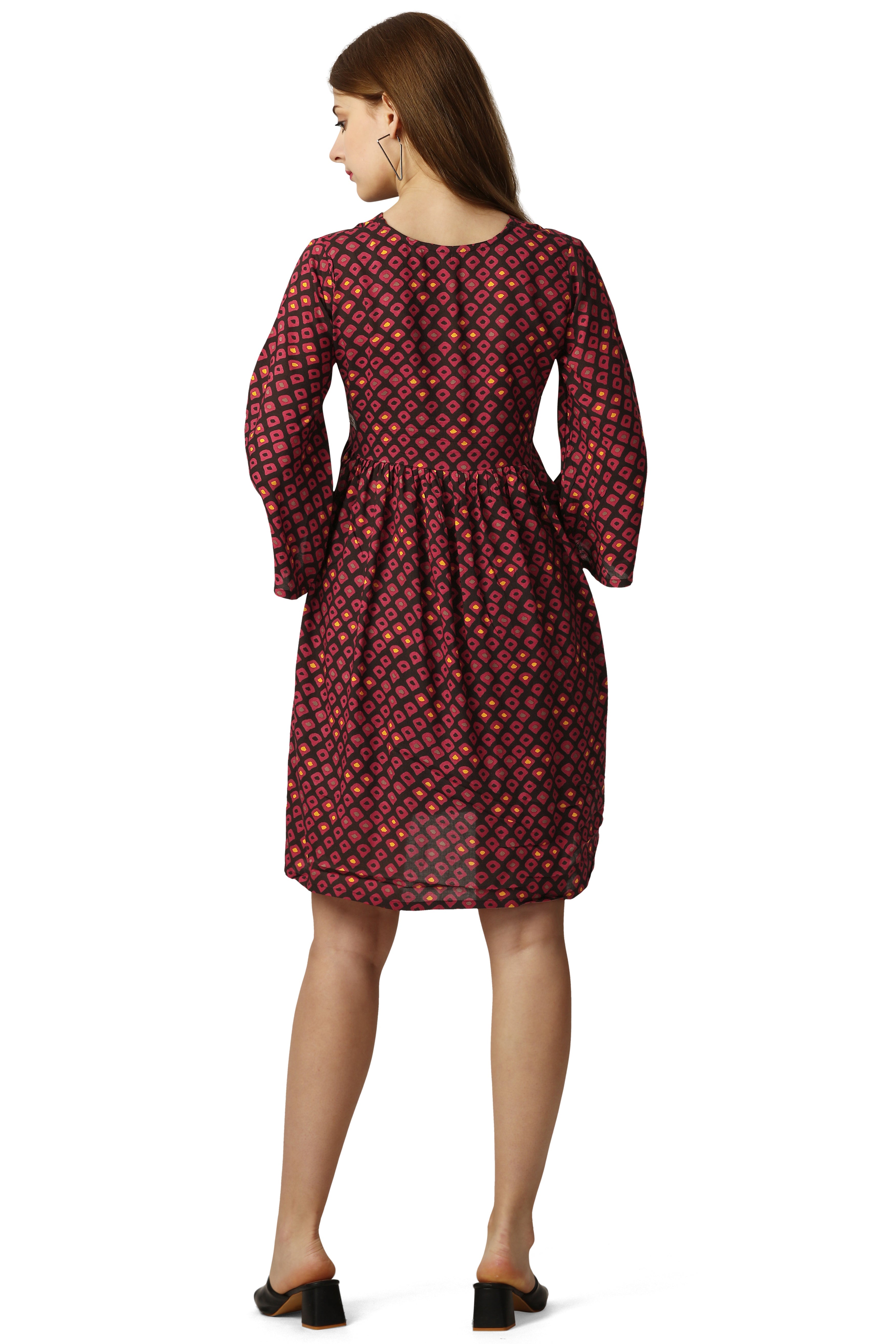 Deep Carmine Red with Jade Black Printed Dress