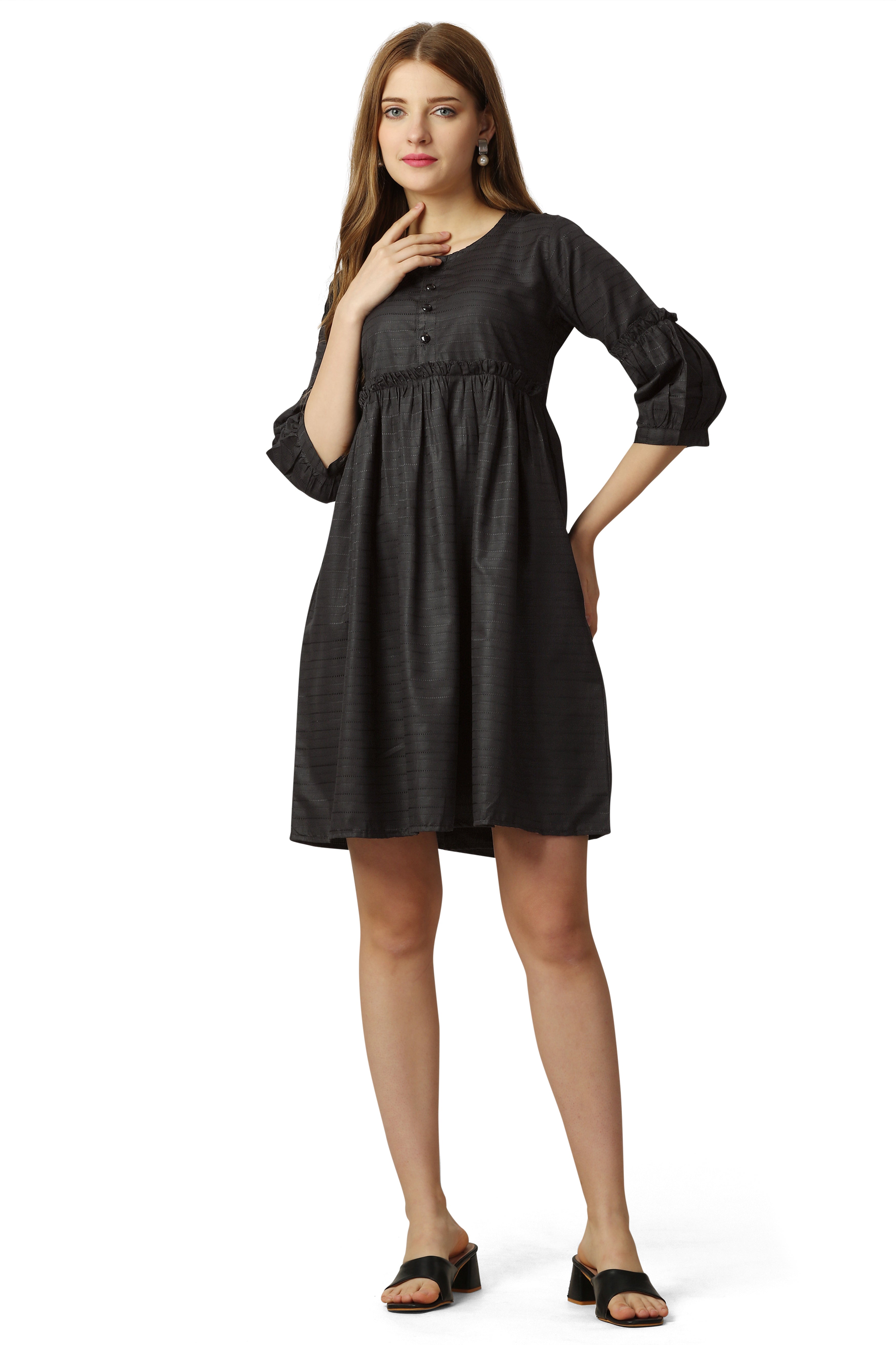 Heavy Metal Black Striped Dobby Premium Giza Cotton Dress