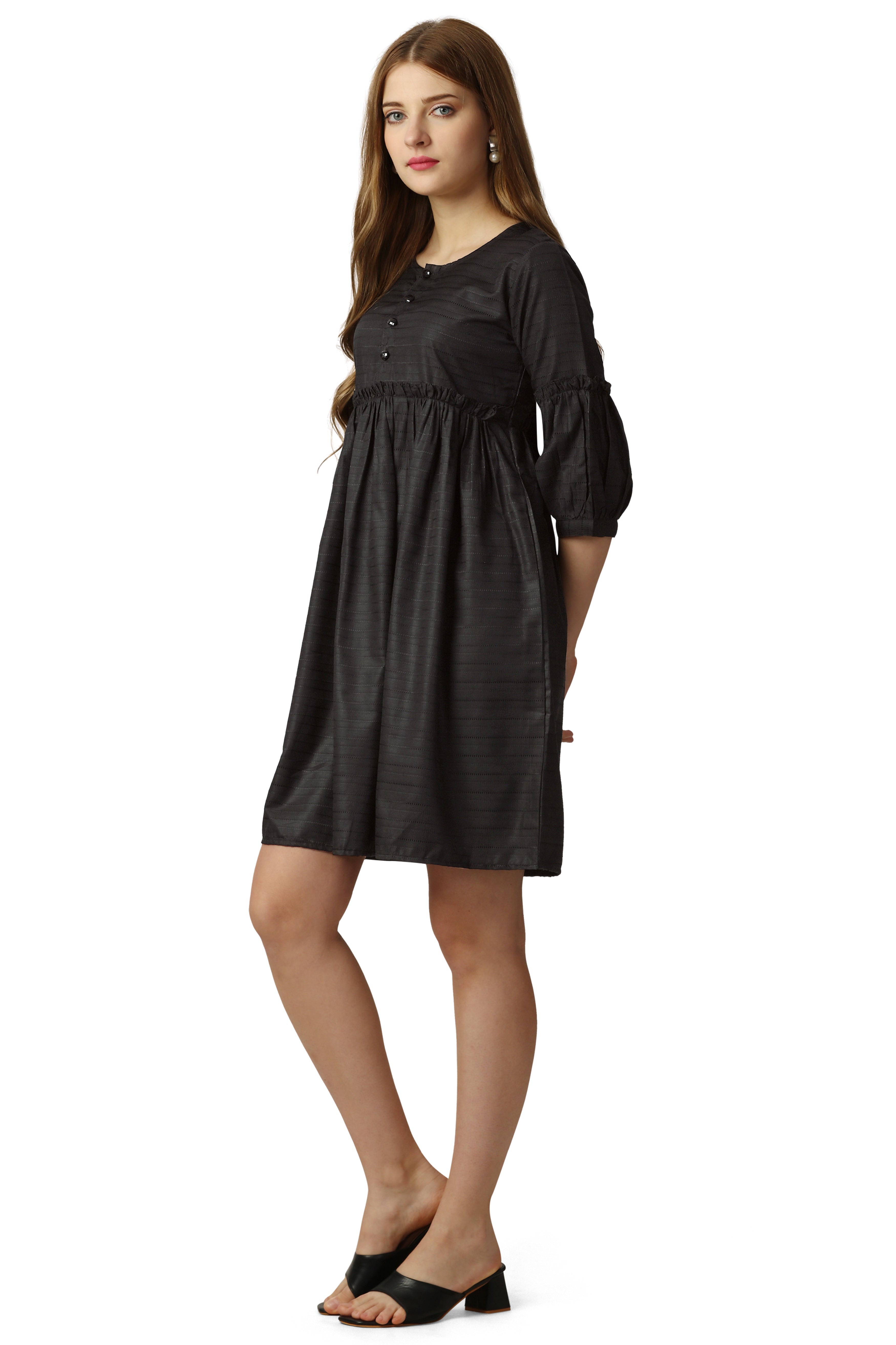 Heavy Metal Black Striped Dobby Premium Giza Cotton Dress