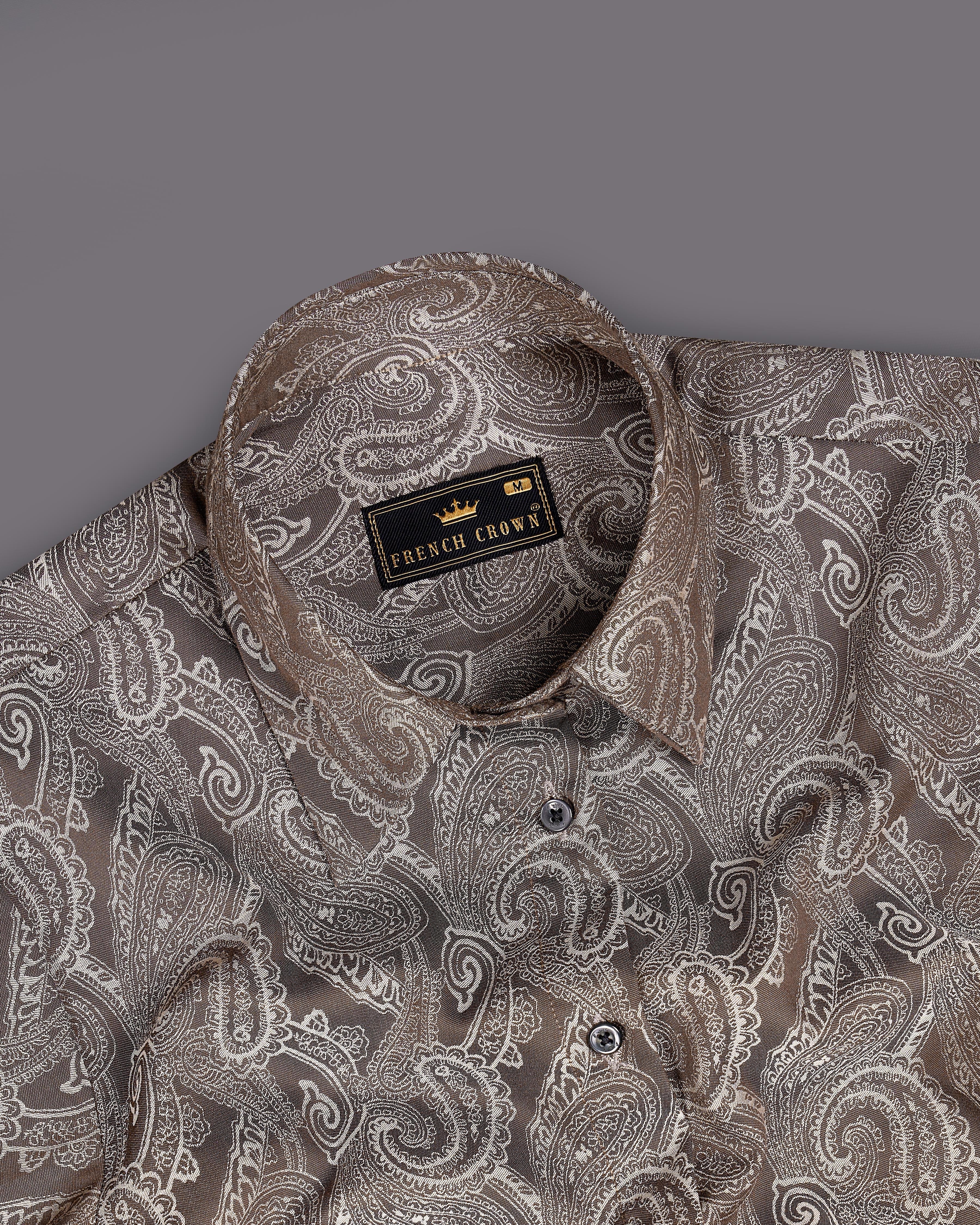 Wenge Brown with Turkey Cream Paisley Printed Premium Cotton Shirt WS001-BLK-32, WS001-BLK-34, WS001-BLK-36, WS001-BLK-38, WS001-BLK-40, WS001-BLK-42