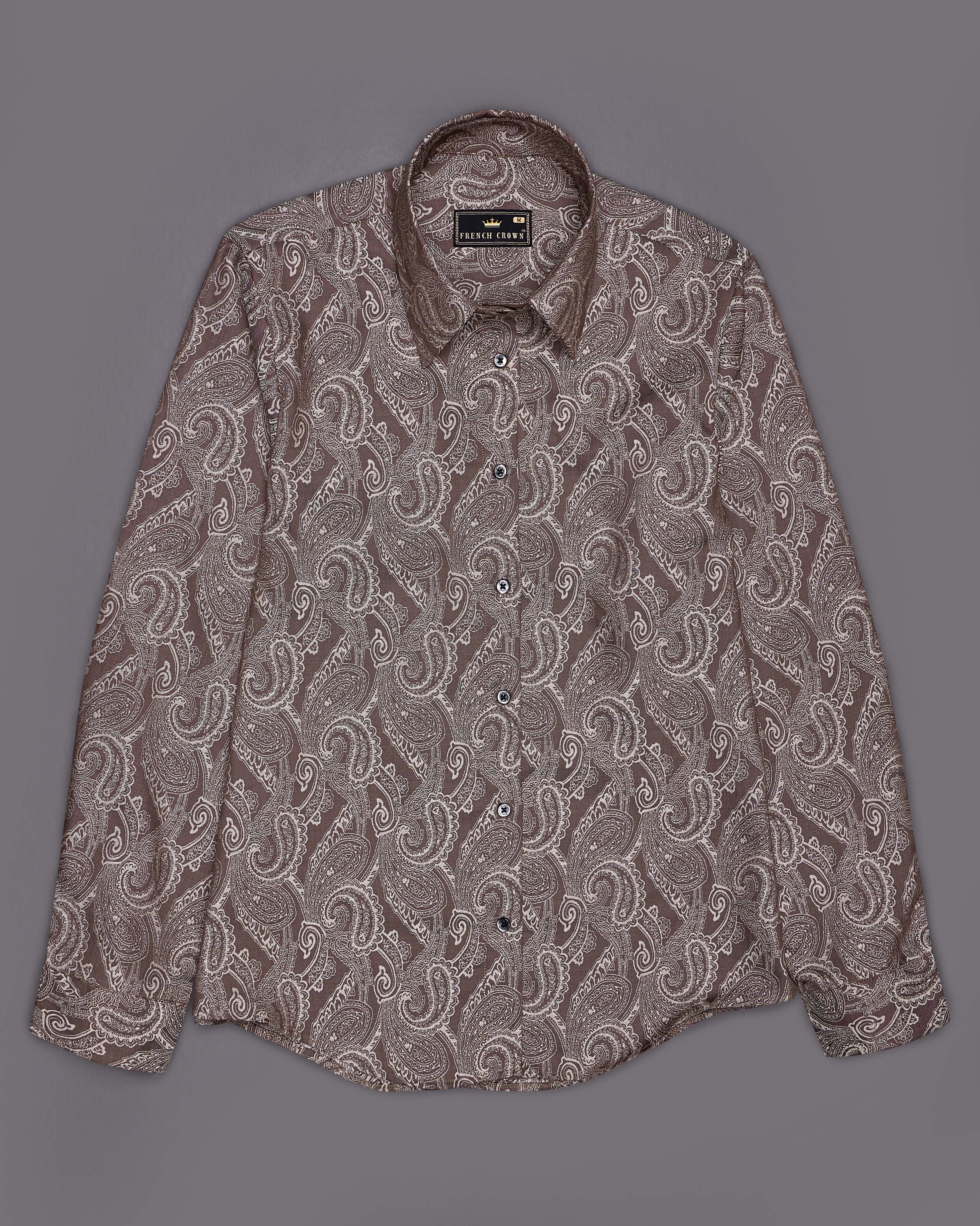 Wenge Brown with Turkey Cream Paisley Printed Premium Cotton Shirt WS001-BLK-32, WS001-BLK-34, WS001-BLK-36, WS001-BLK-38, WS001-BLK-40, WS001-BLK-42