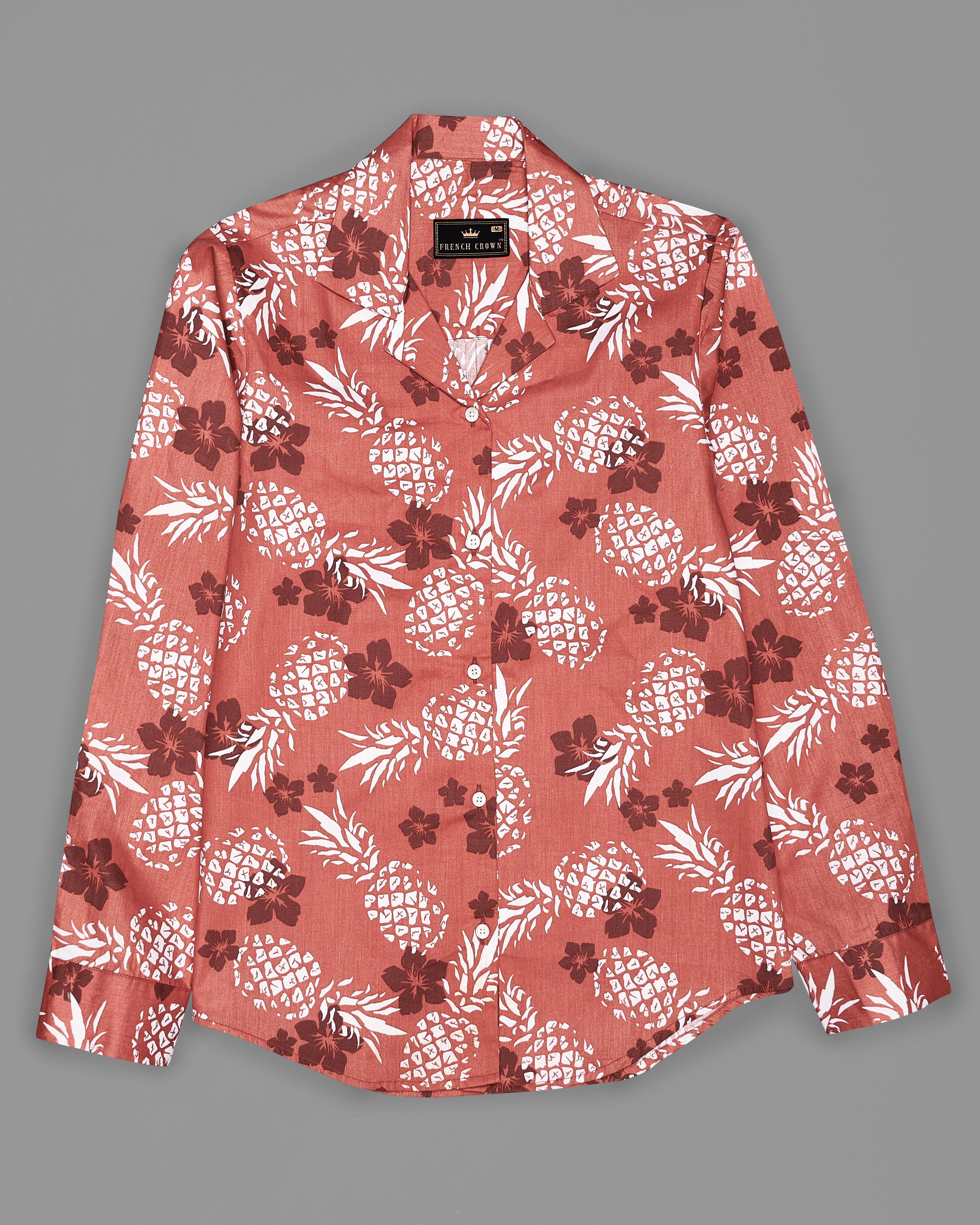 Antique Peach Pineapple Printed Premium Cotton Shirt WS008-32, WS008-34, WS008-36, WS008-38, WS008-40, WS008-42