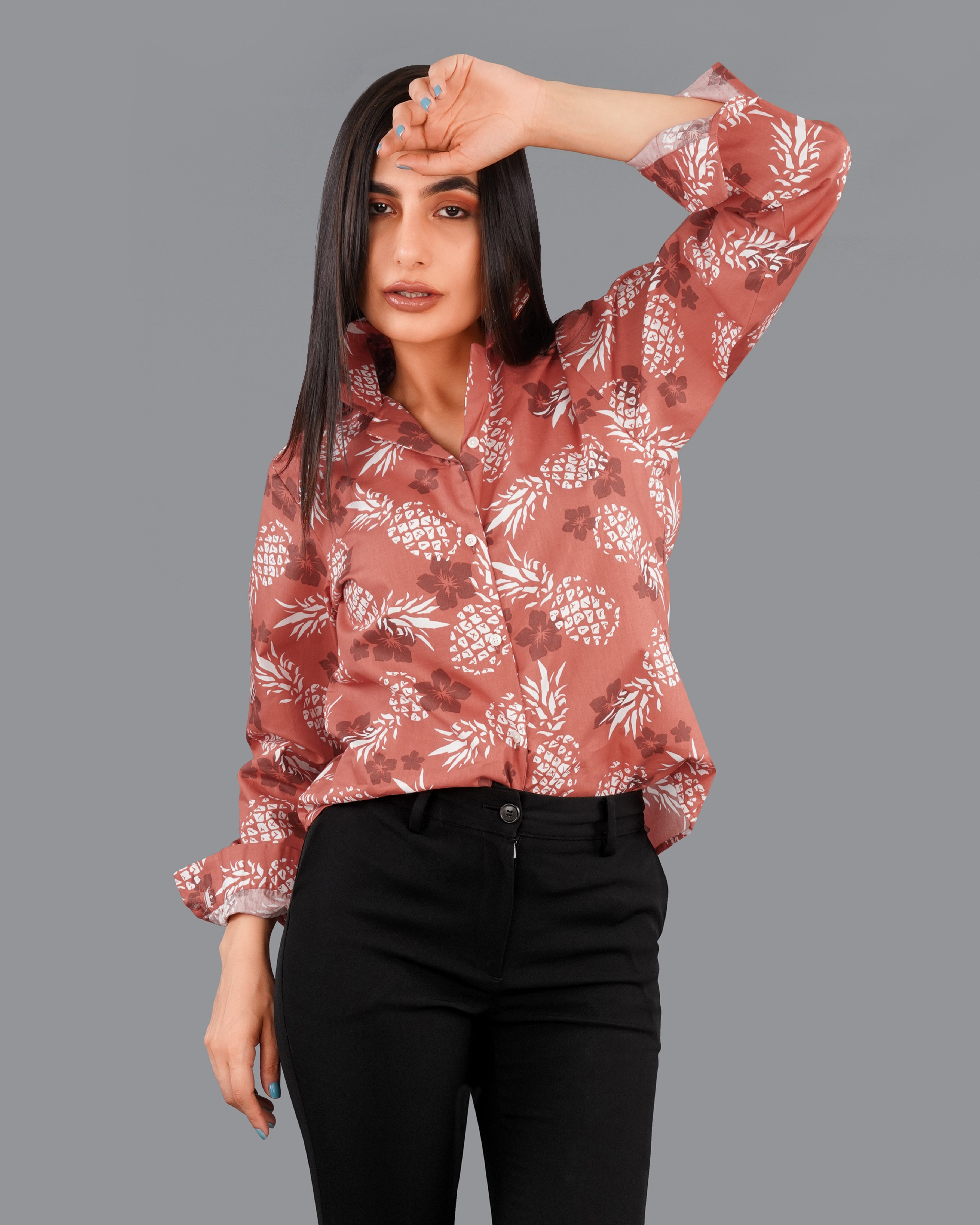 Antique Peach Pineapple Printed Premium Cotton Shirt WS008-32, WS008-34, WS008-36, WS008-38, WS008-40, WS008-42