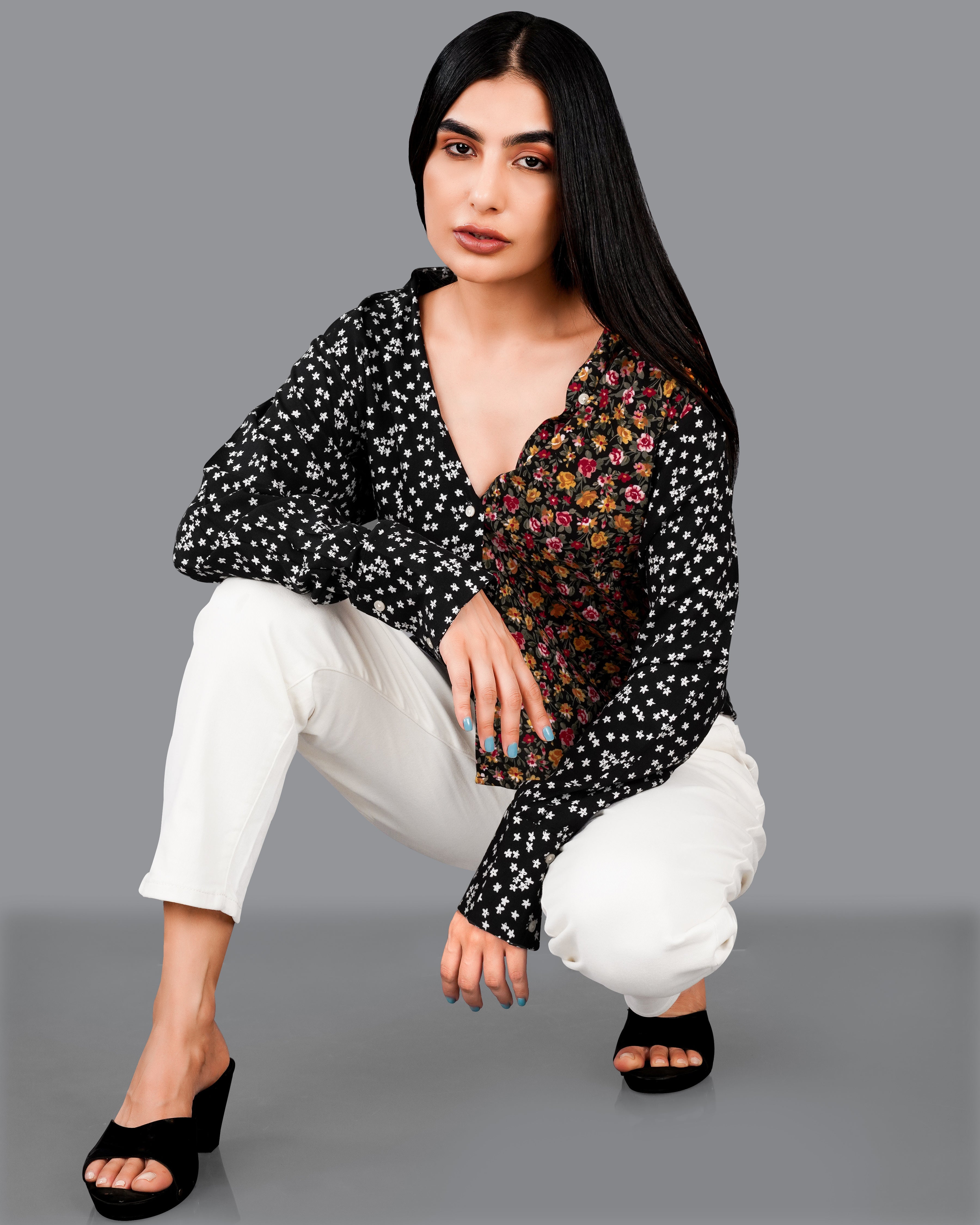 Jade Black Ditsy Printed Premium Cotton Shirt WS017-M-32, WS017-M-34, WS017-M-36, WS017-M-38, WS017-M-40, WS017-M-42