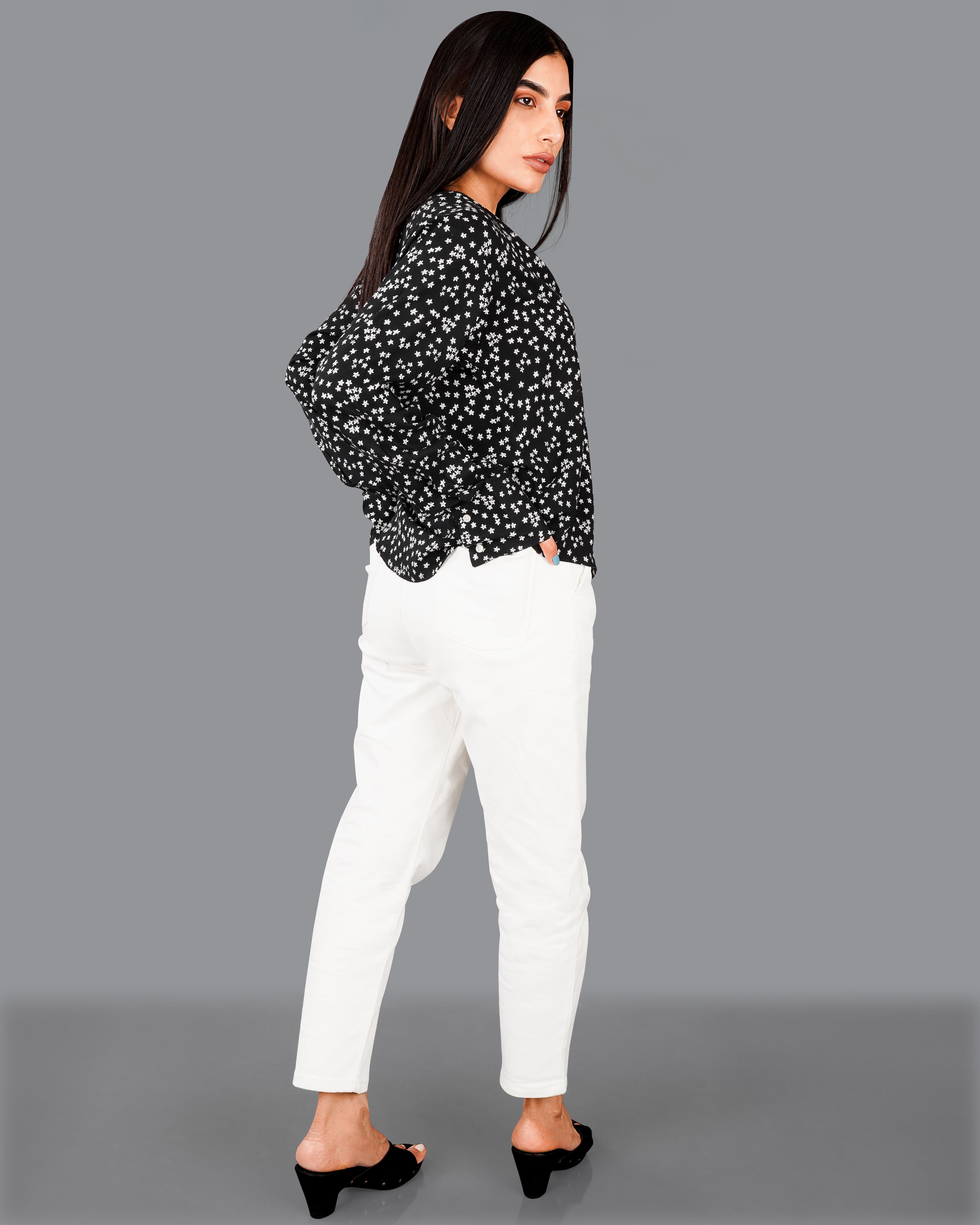 Jade Black Ditsy Printed Premium Cotton Shirt WS017-M-32, WS017-M-34, WS017-M-36, WS017-M-38, WS017-M-40, WS017-M-42