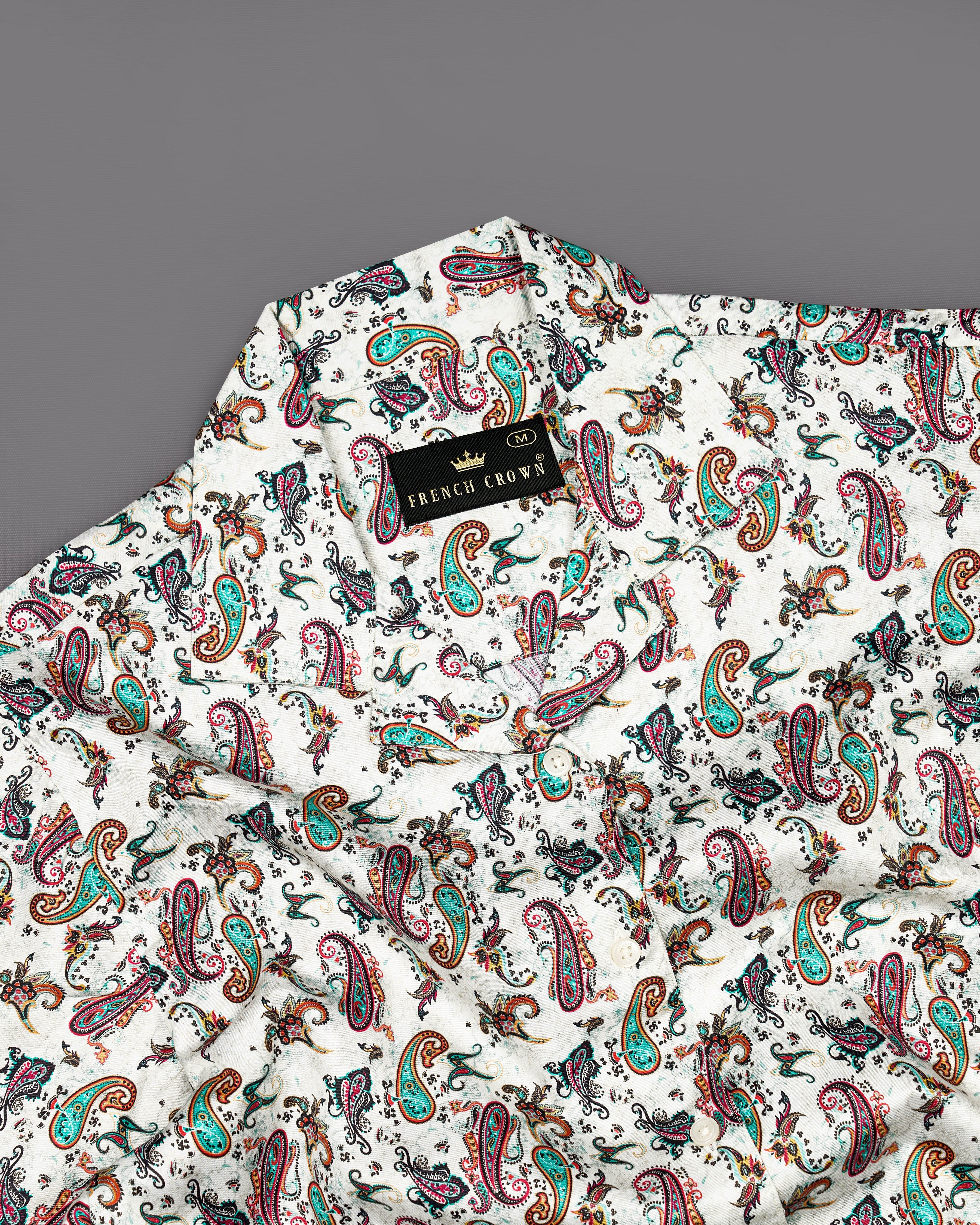 Gainsboro Cream Multicolour Paisley Printed Premium Cotton Shirt WS022-32, WS022-34, WS022-36, WS022-38, WS022-40, WS022-42