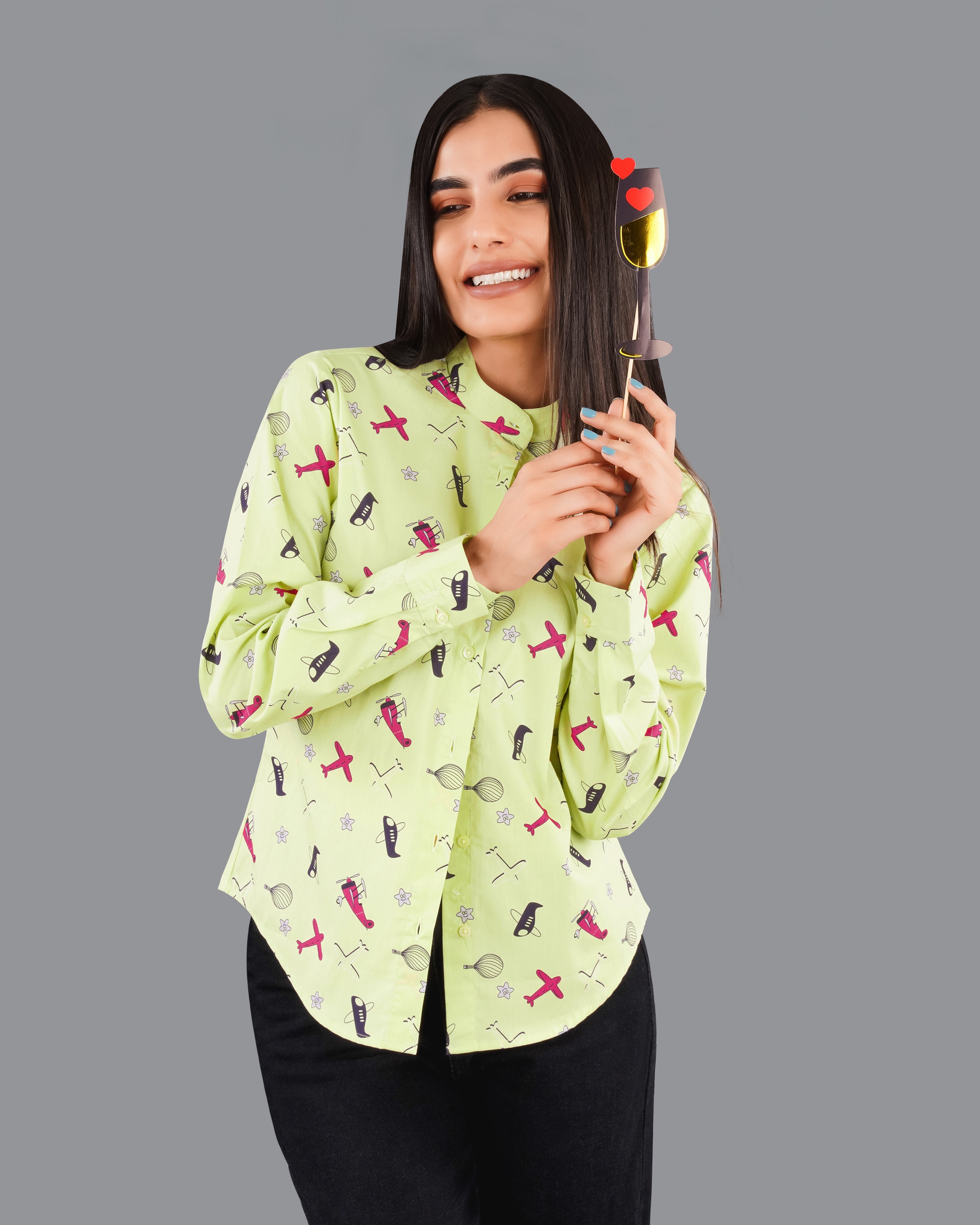 Caper Green Aeroplane Printed Premium Cotton Shirt WS040-M-32, WS040-M-34, WS040-M-36, WS040-M-38, WS040-M-40, WS040-M-42