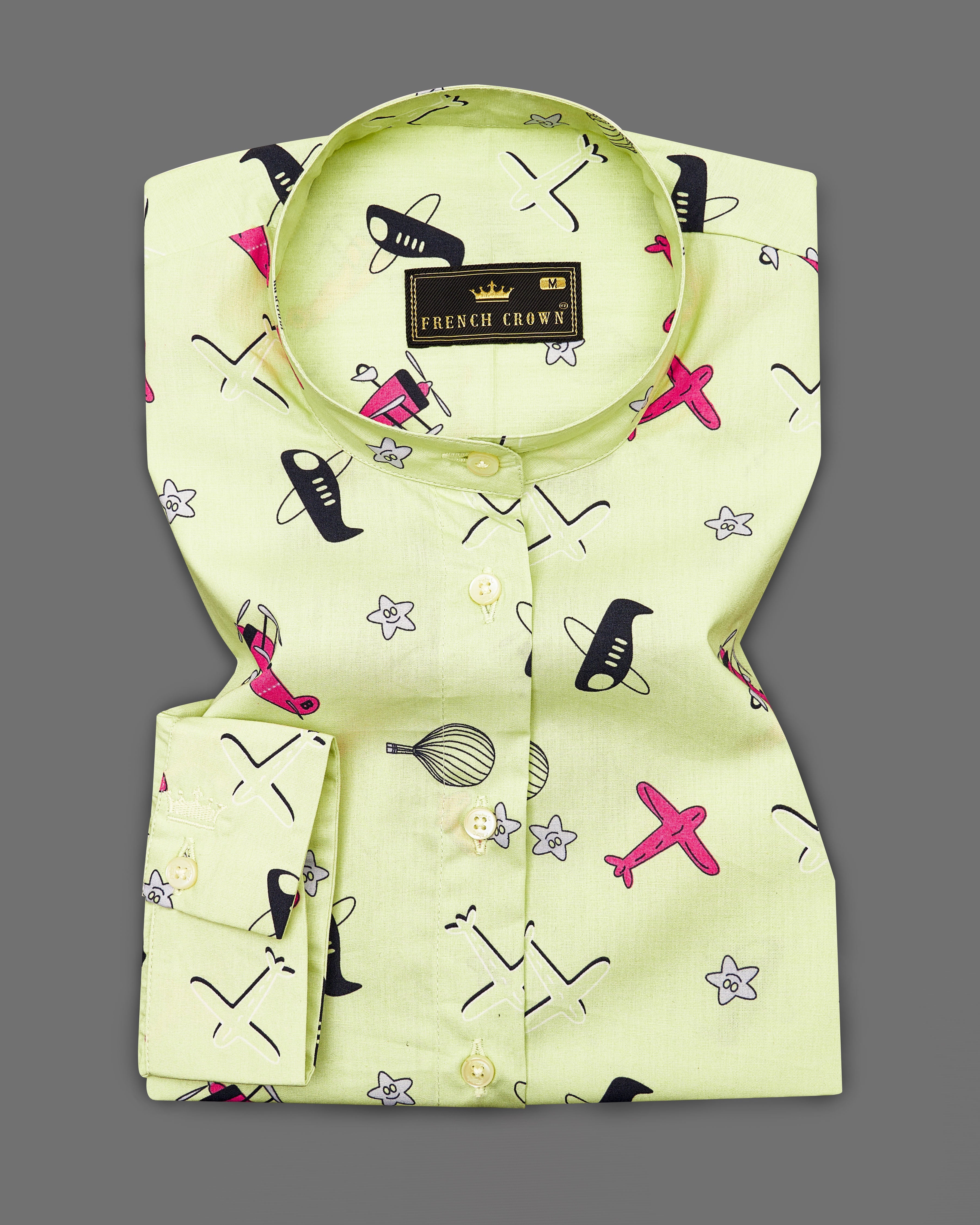 Caper Green Aeroplane Printed Premium Cotton Shirt WS040-M-32, WS040-M-34, WS040-M-36, WS040-M-38, WS040-M-40, WS040-M-42