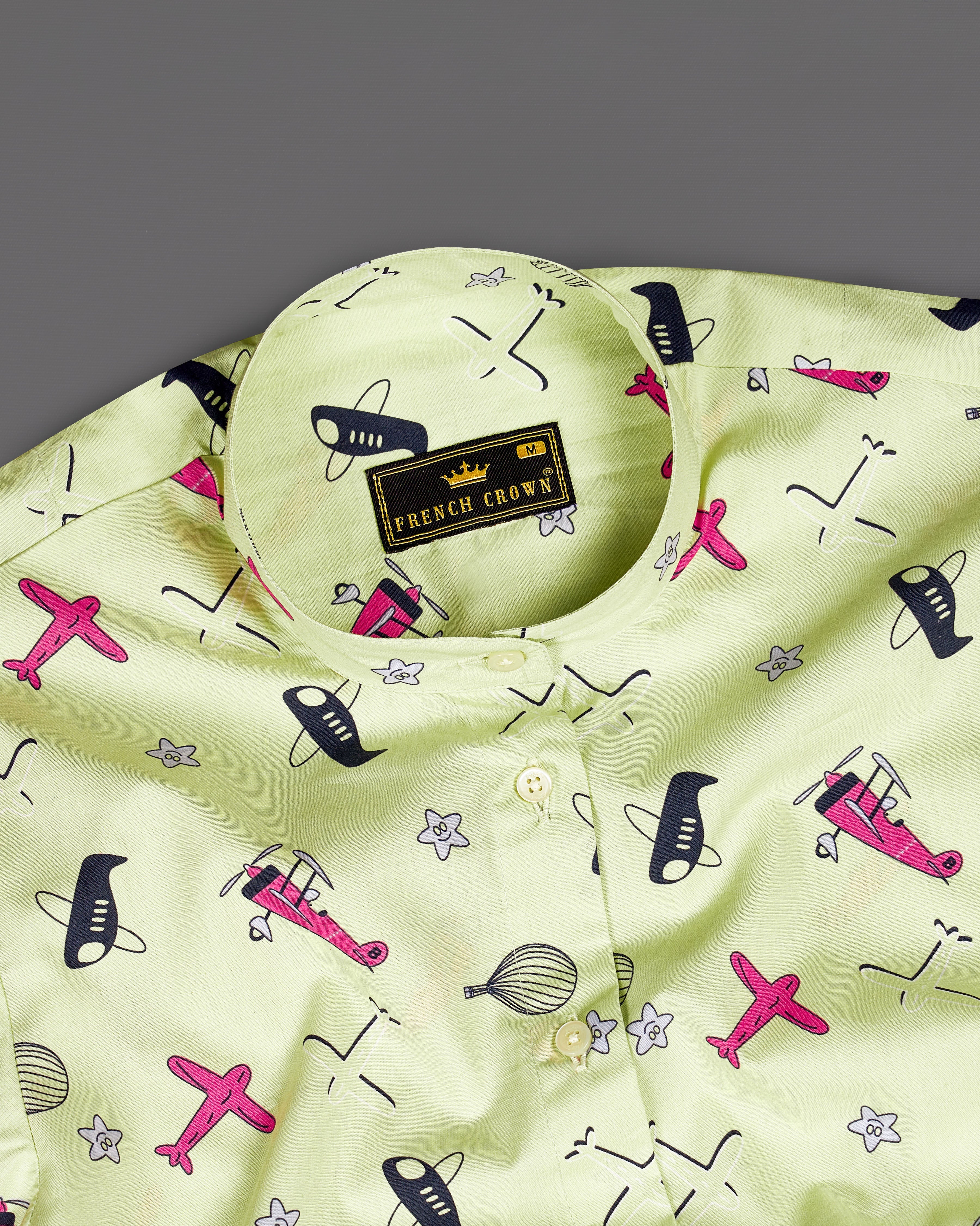 Caper Green Aeroplane Printed Premium Cotton Shirt WS040-M-32, WS040-M-34, WS040-M-36, WS040-M-38, WS040-M-40, WS040-M-42