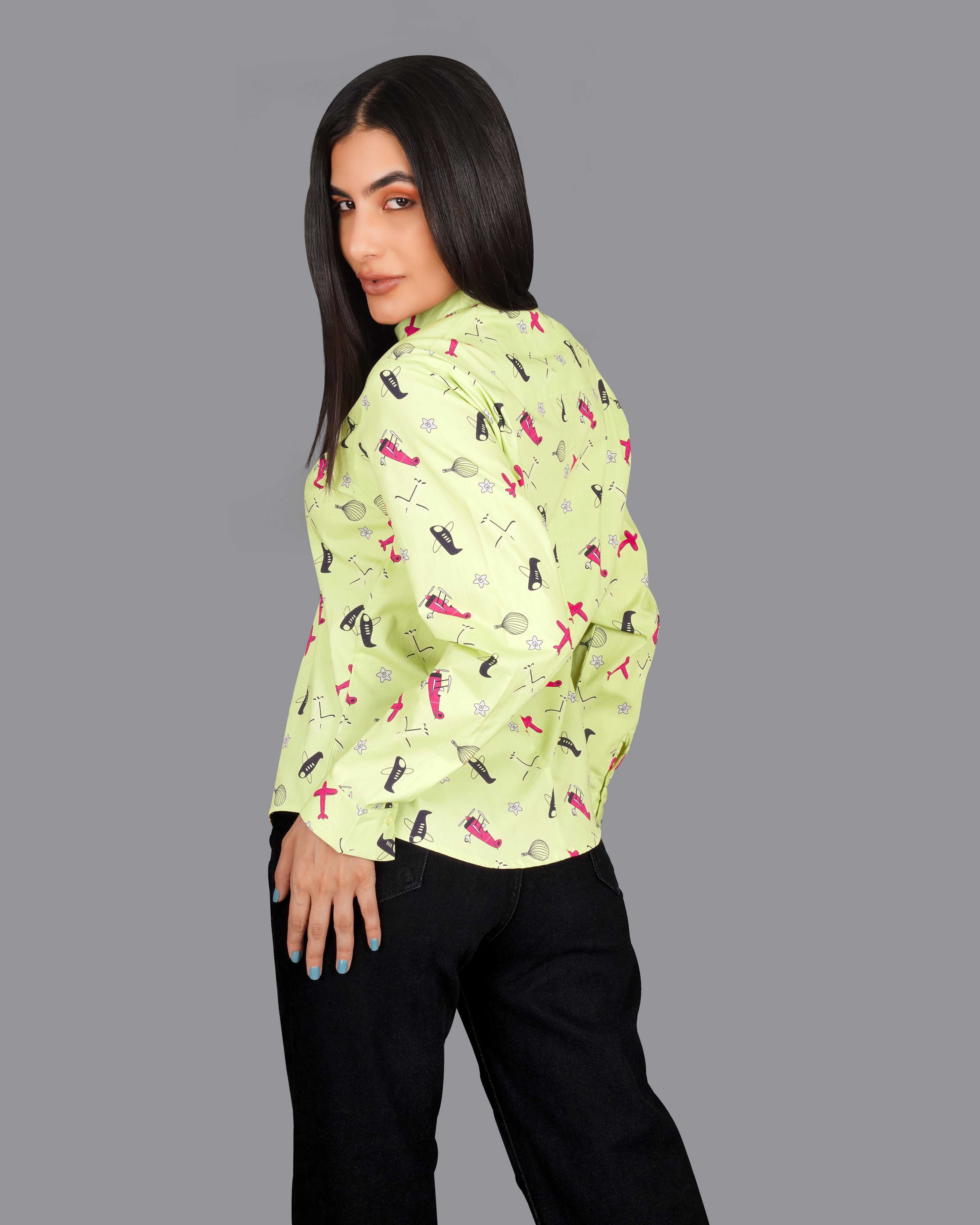 Caper Green Aeroplane Printed Premium Cotton Shirt WS040-M-32, WS040-M-34, WS040-M-36, WS040-M-38, WS040-M-40, WS040-M-42