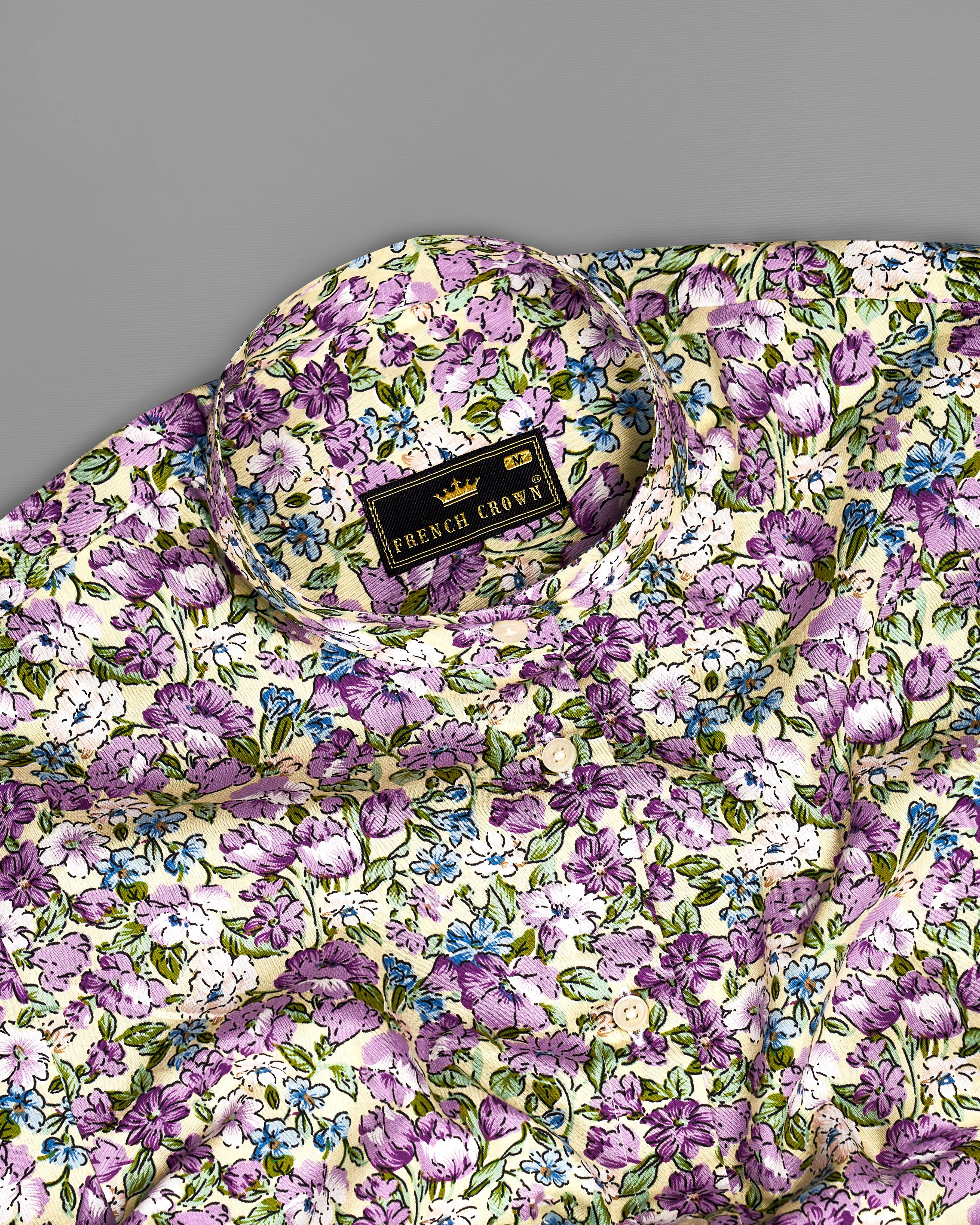 Tahuna Green with Wistteria Purple Floral Printed Premium Cotton Shirt WS041-M-32, WS041-M-34, WS041-M-36, WS041-M-38, WS041-M-40, WS041-M-42