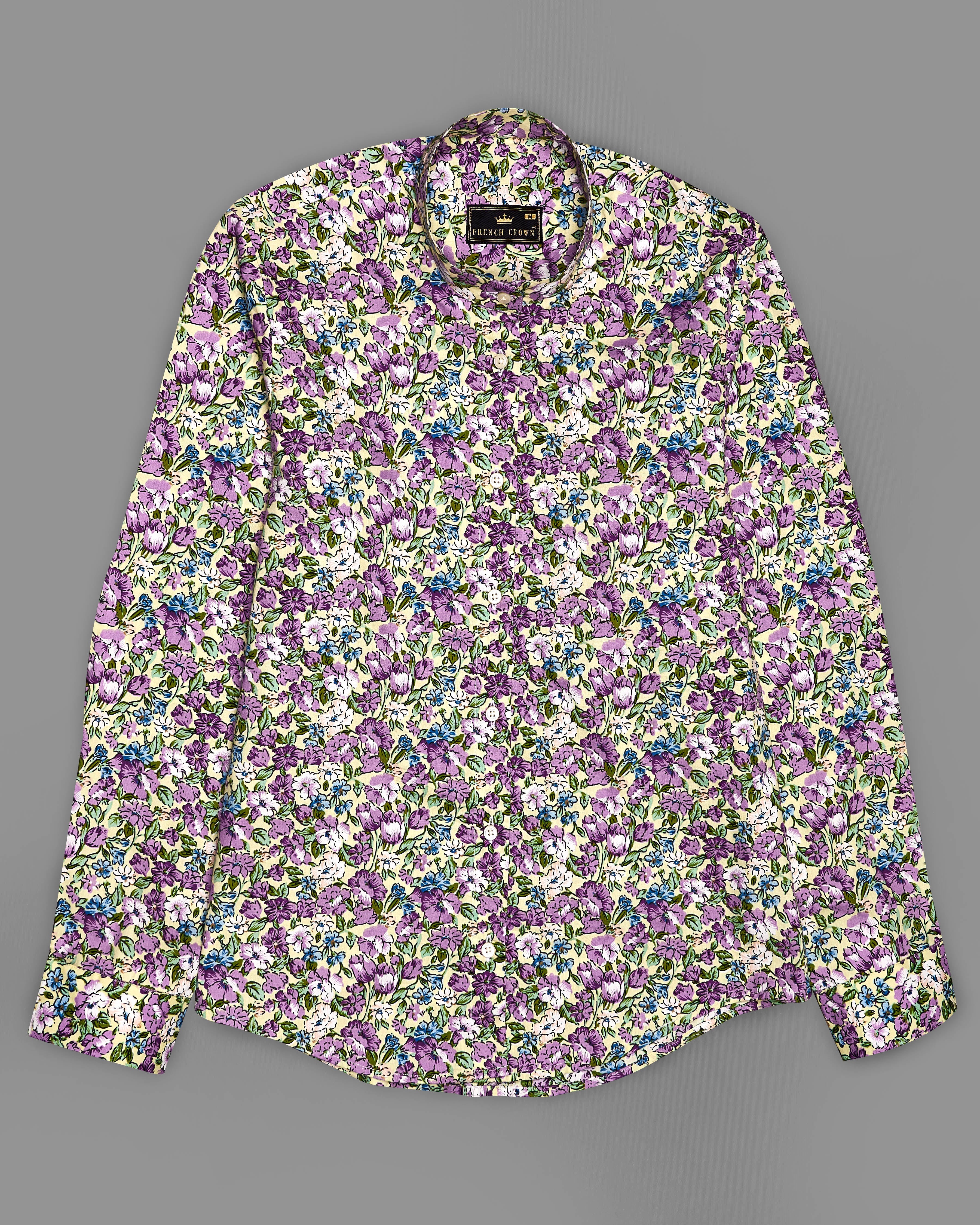 Tahuna Green with Wistteria Purple Floral Printed Premium Cotton Shirt WS041-M-32, WS041-M-34, WS041-M-36, WS041-M-38, WS041-M-40, WS041-M-42