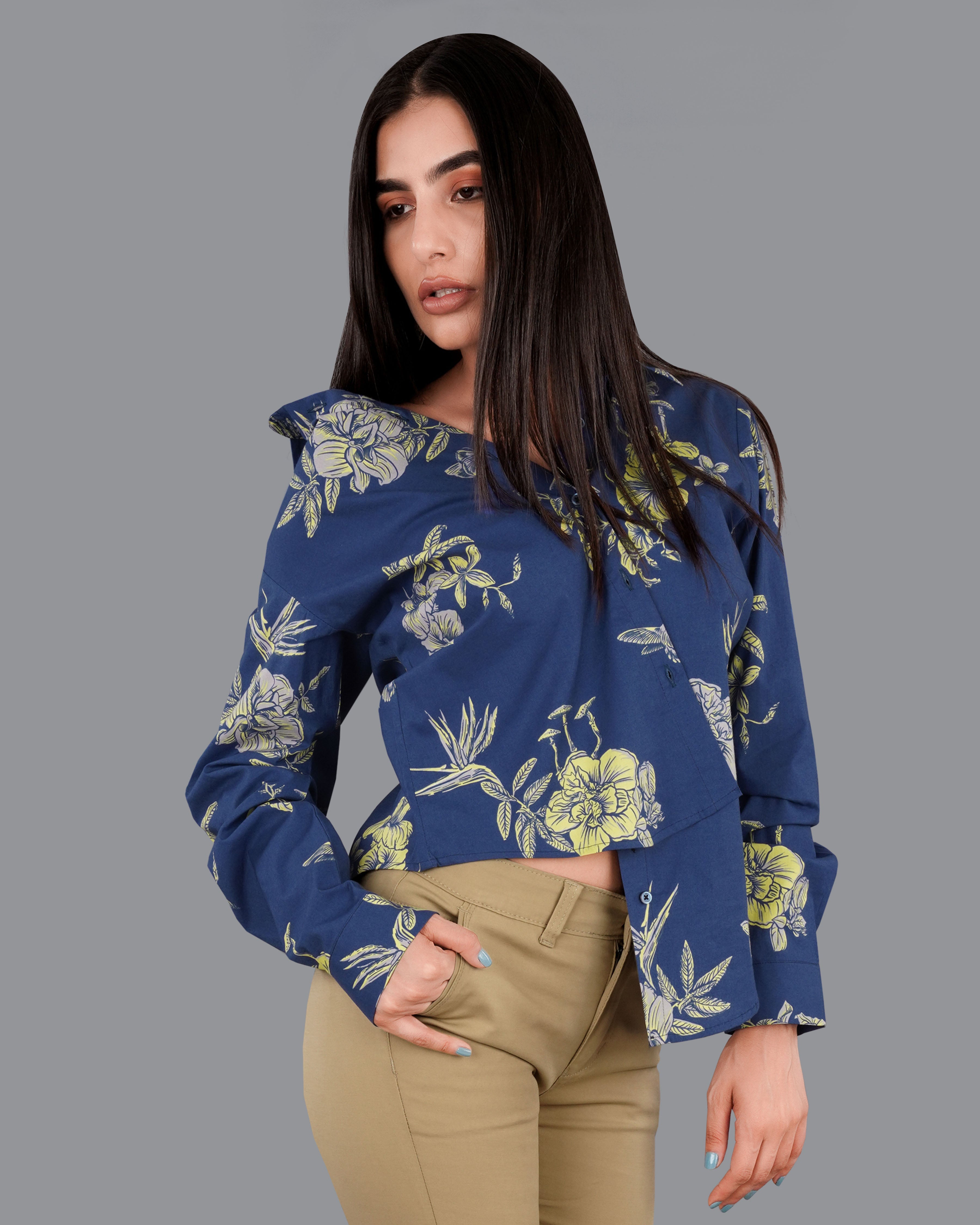 Dianne Blue Floral Printed Premium Cotton Shirt WS054-BLE-32, WS054-BLE-34, WS054-BLE-36, WS054-BLE-38, WS054-BLE-40, WS054-BLE-42