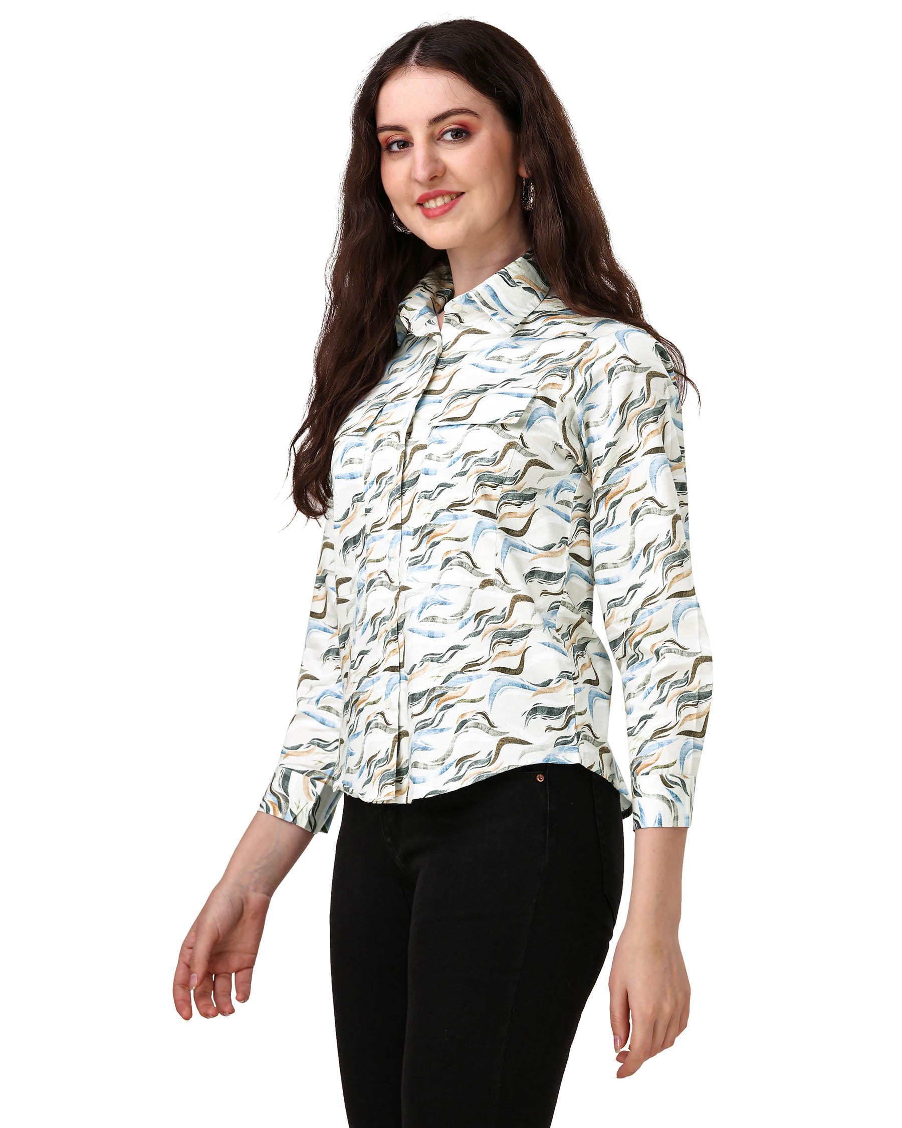 Platinum Cream With Multicolour Printed Super Soft Premium Cotton Women’s Shirt