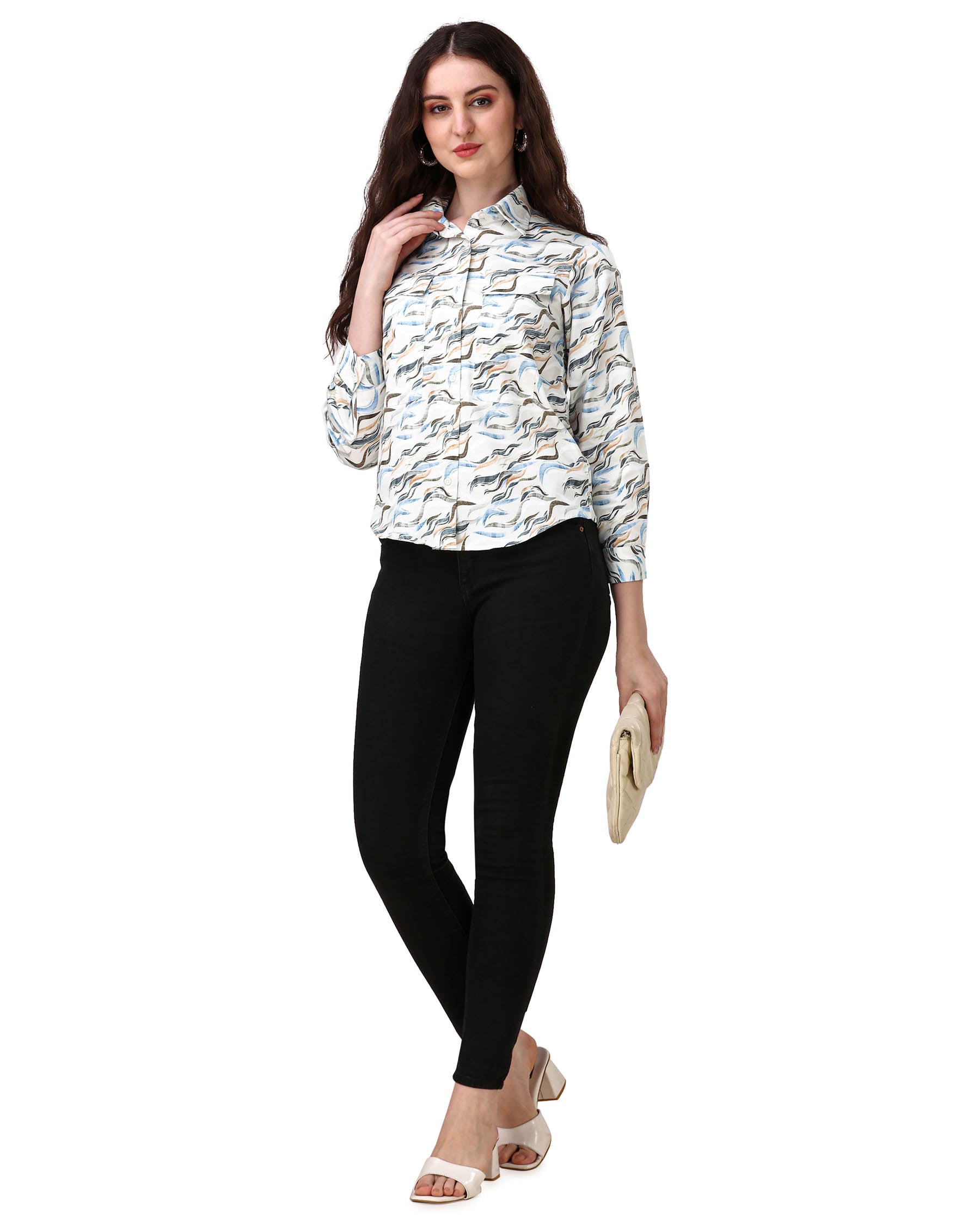 Platinum Cream With Multicolour Printed Super Soft Premium Cotton Women’s Shirt