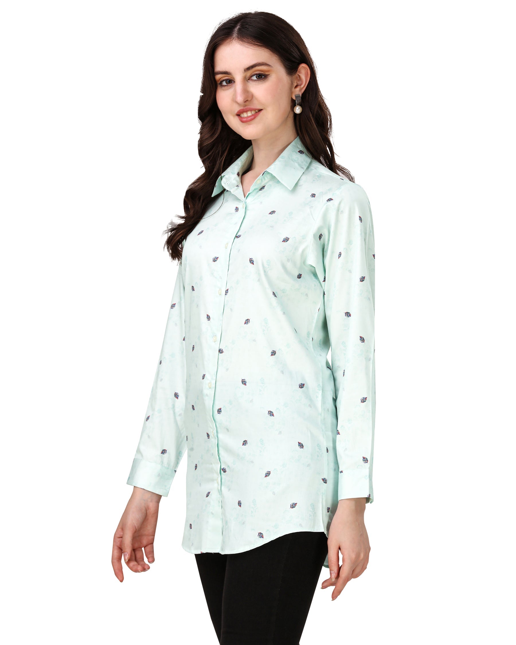 Periglacial Green with Feather Printed Super Soft Premium Cotton Women’s Shirt