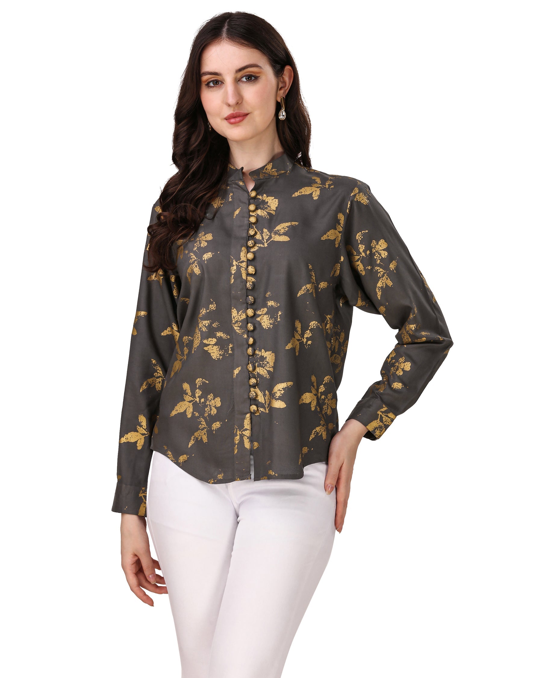 Vampire Brown With Leaves Foil Printed  Premium Tencel Women’s Shirt