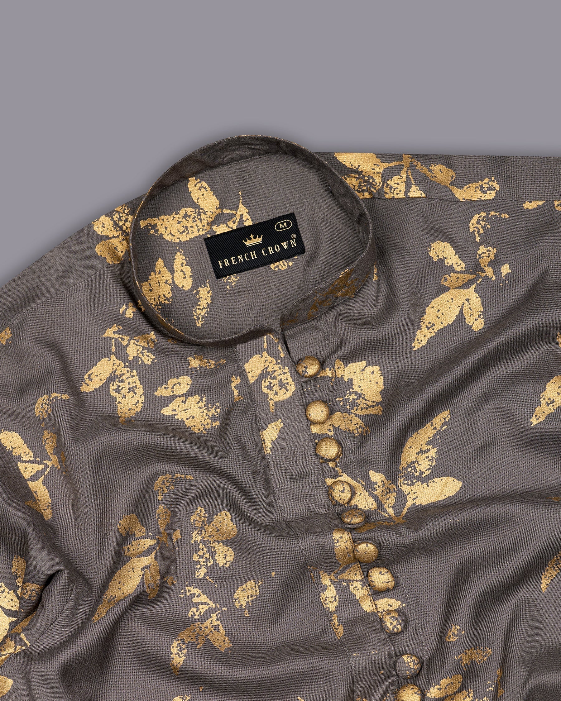 Vampire Brown With Leaves Foil Printed  Premium Tencel Women’s Shirt WS061-M-FB-32, WS061-M-FB-34, WS061-M-FB-36, WS061-M-FB-38, WS061-M-FB-40, WS061-M-FB-42