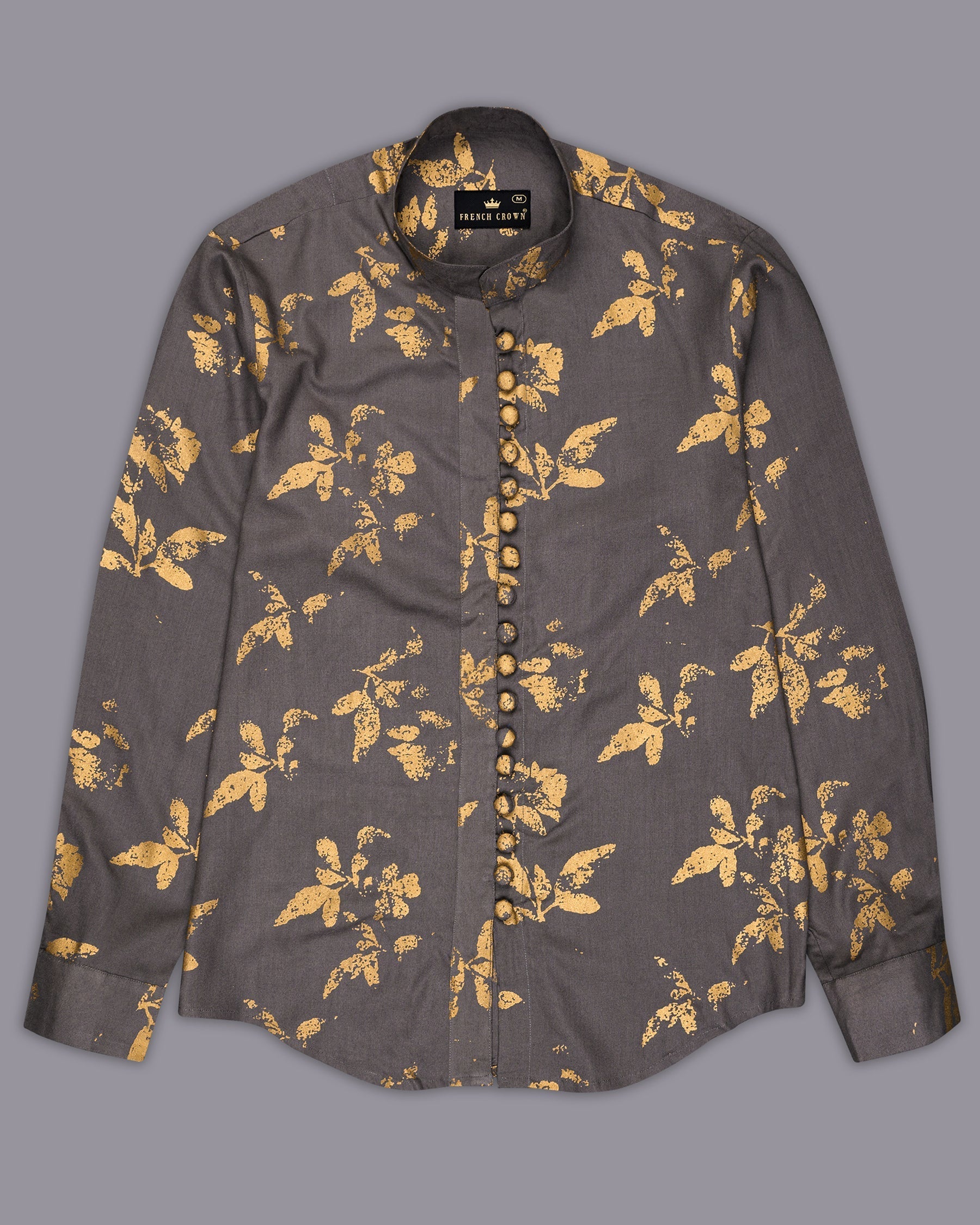 Vampire Brown With Leaves Foil Printed  Premium Tencel Women’s Shirt WS061-M-FB-32, WS061-M-FB-34, WS061-M-FB-36, WS061-M-FB-38, WS061-M-FB-40, WS061-M-FB-42