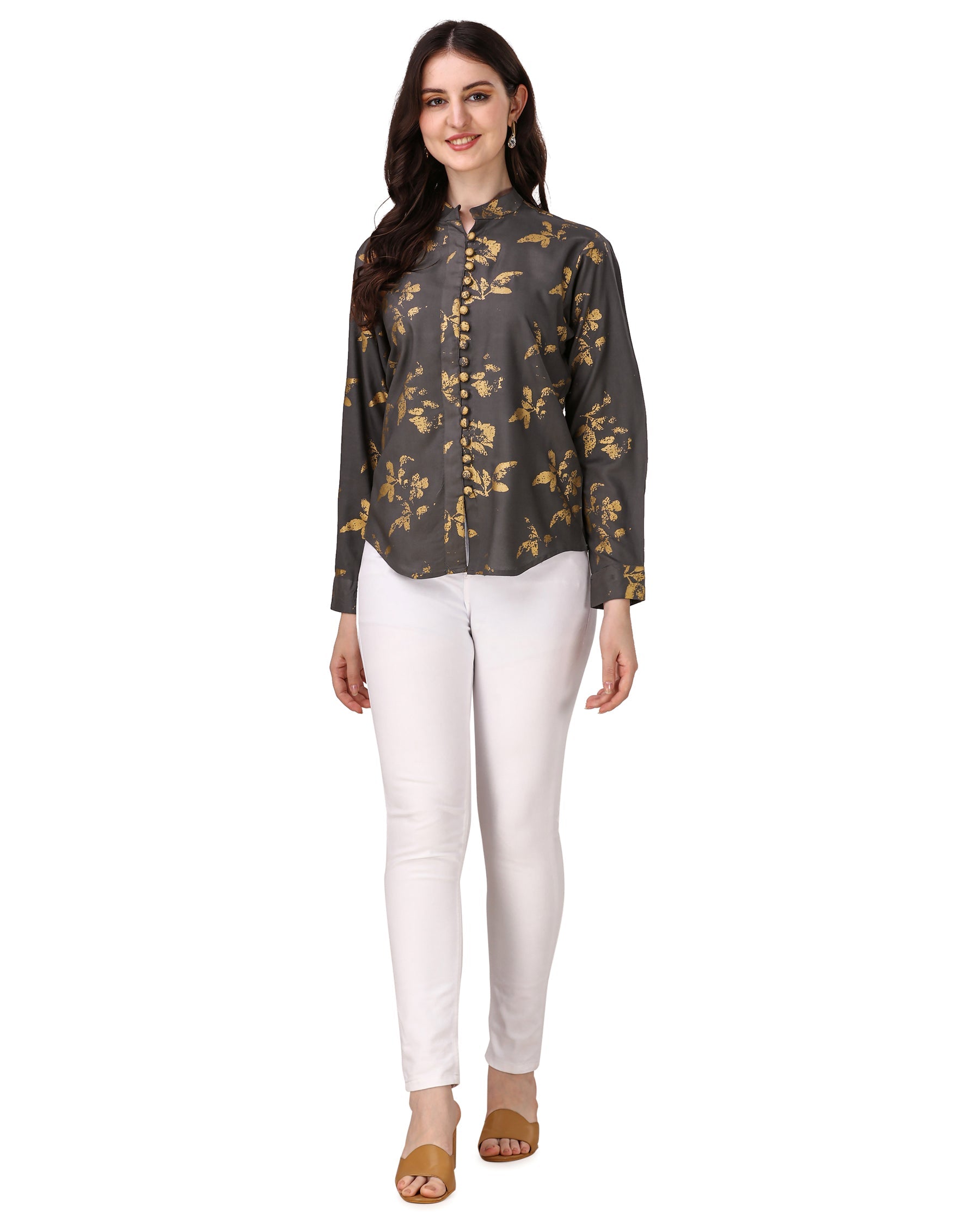 Vampire Brown With Leaves Foil Printed  Premium Tencel Women’s Shirt