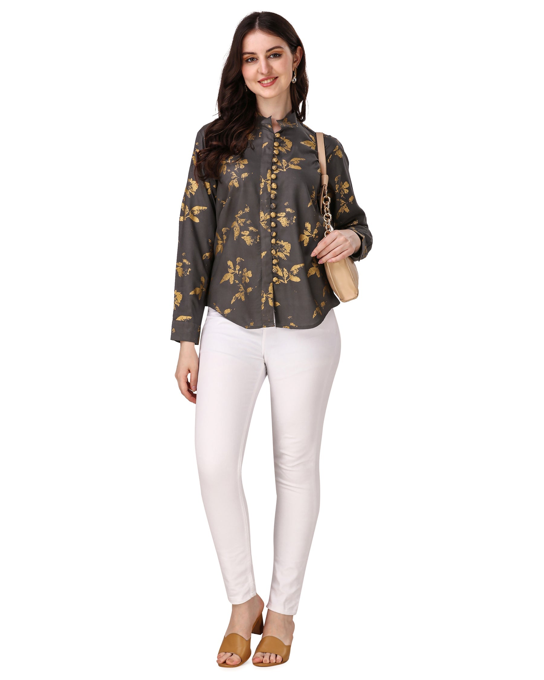 Vampire Brown With Leaves Foil Printed  Premium Tencel Women’s Shirt