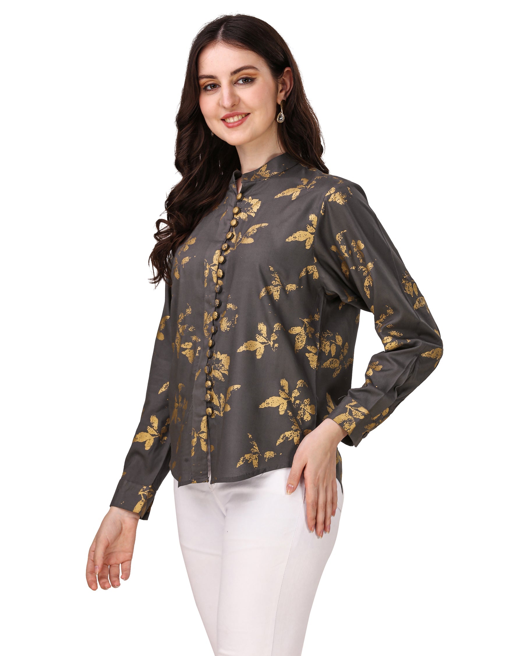 Vampire Brown With Leaves Foil Printed  Premium Tencel Women’s Shirt