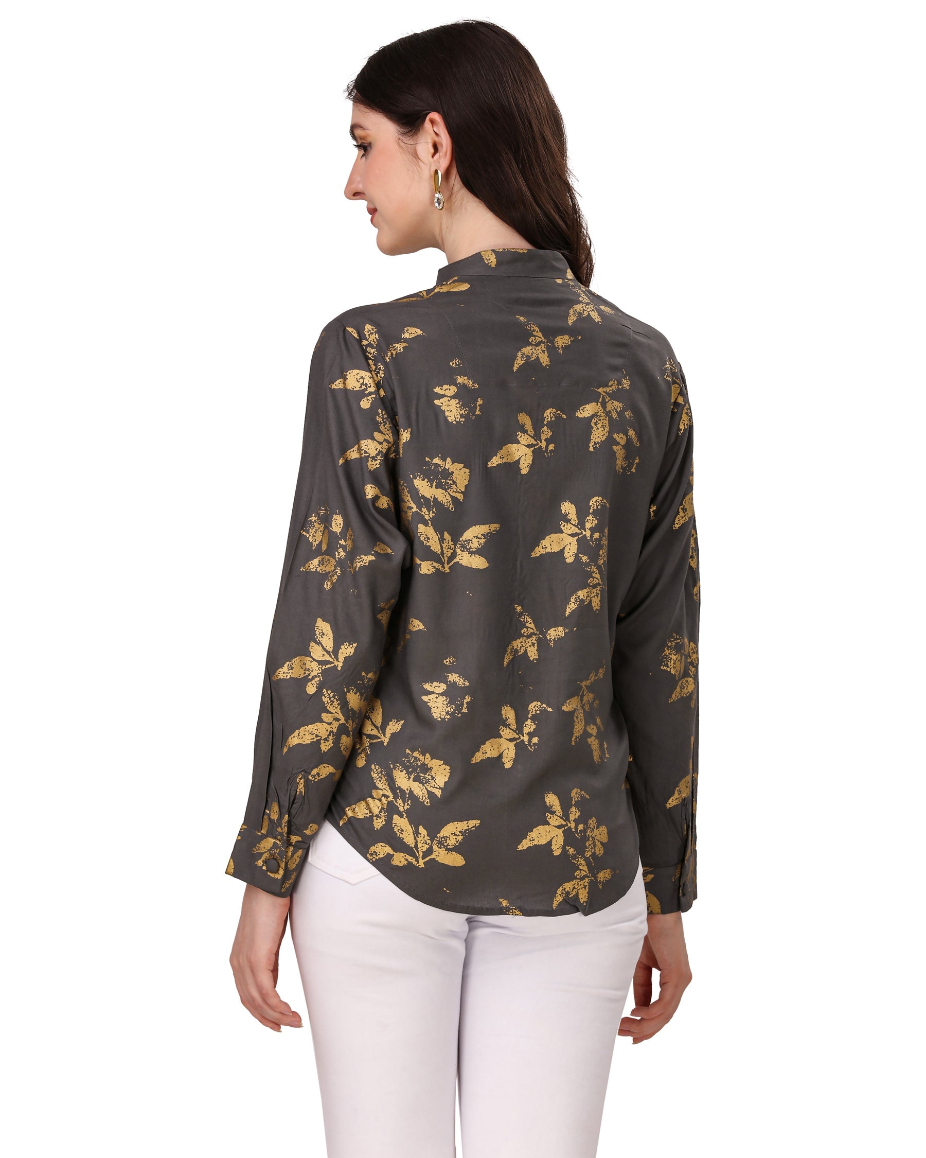 Vampire Brown With Leaves Foil Printed  Premium Tencel Women’s Shirt