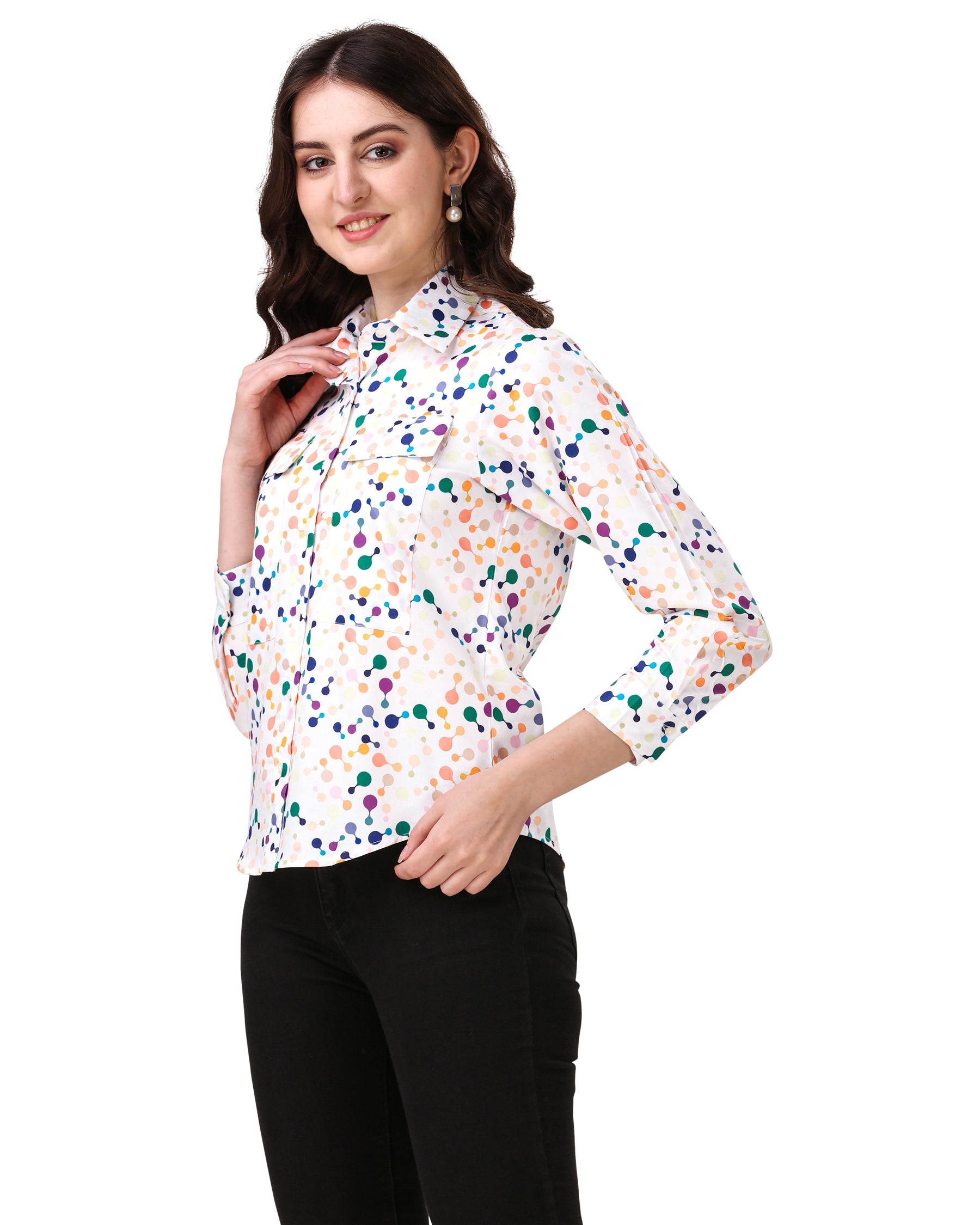 Bright White with Butterfly Bush Blue Printed Super Soft Premium Cotton Women’s Shirt