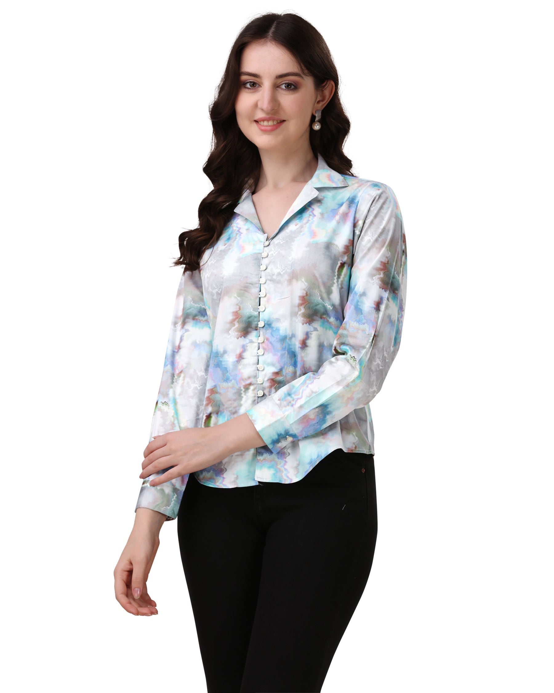 Bright White with Marble Printed Super Soft Premium Cotton Women’s Shirt