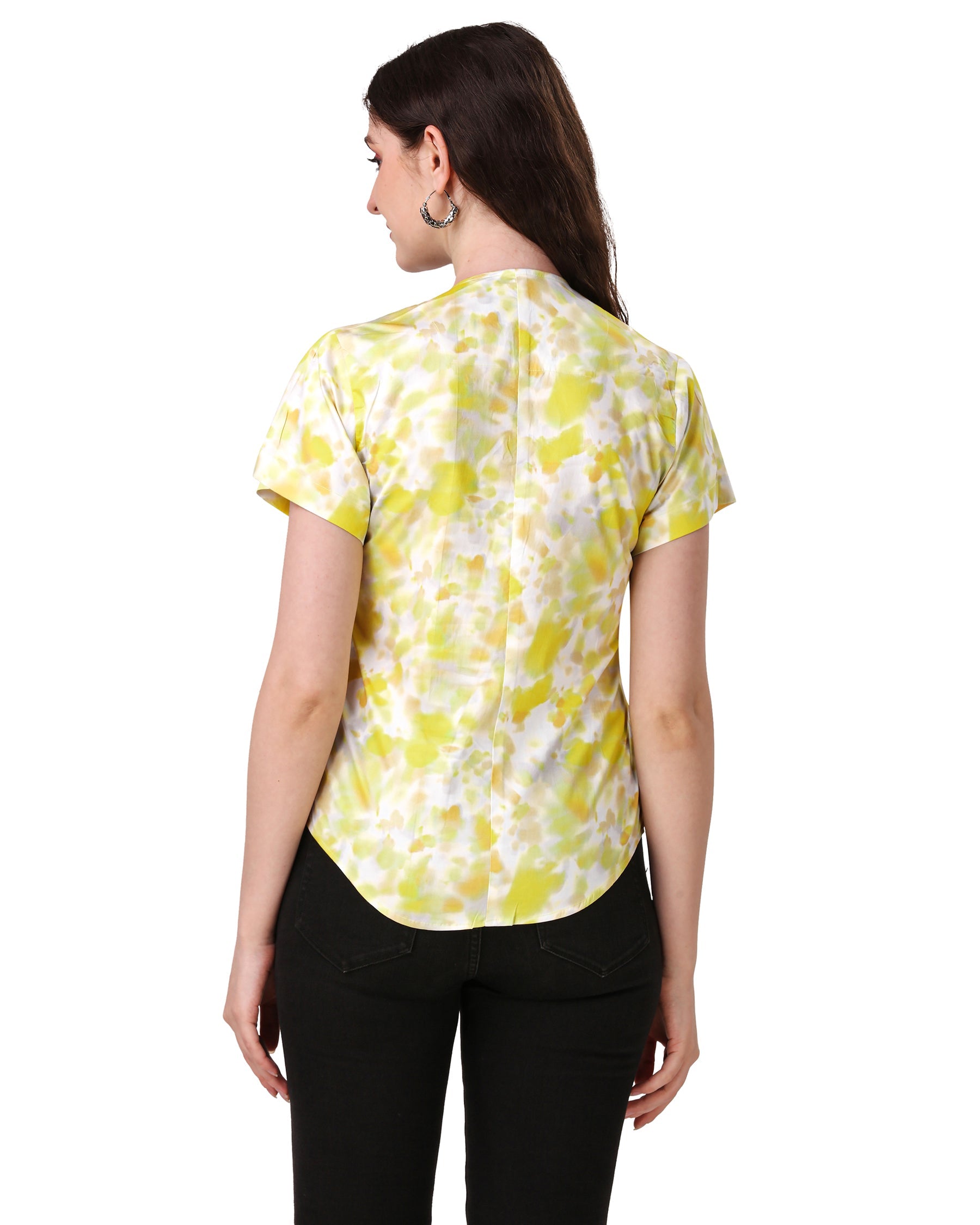 Bright White with Sweet Corn Shibori Printed Super Soft Premium Cotton Women’s Shirt