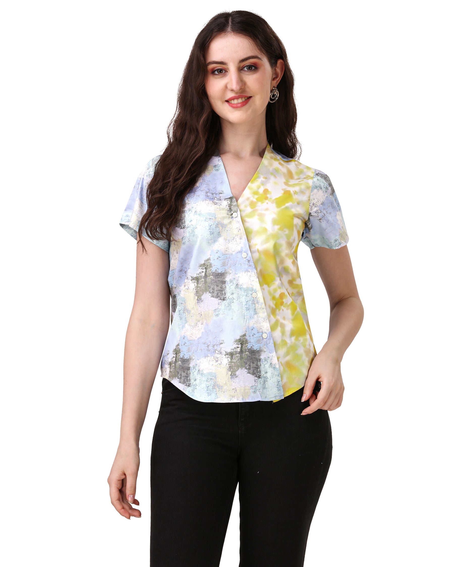 Moonstone Blue with Marble Printed Super Soft Premium Cotton Women’s Shirt