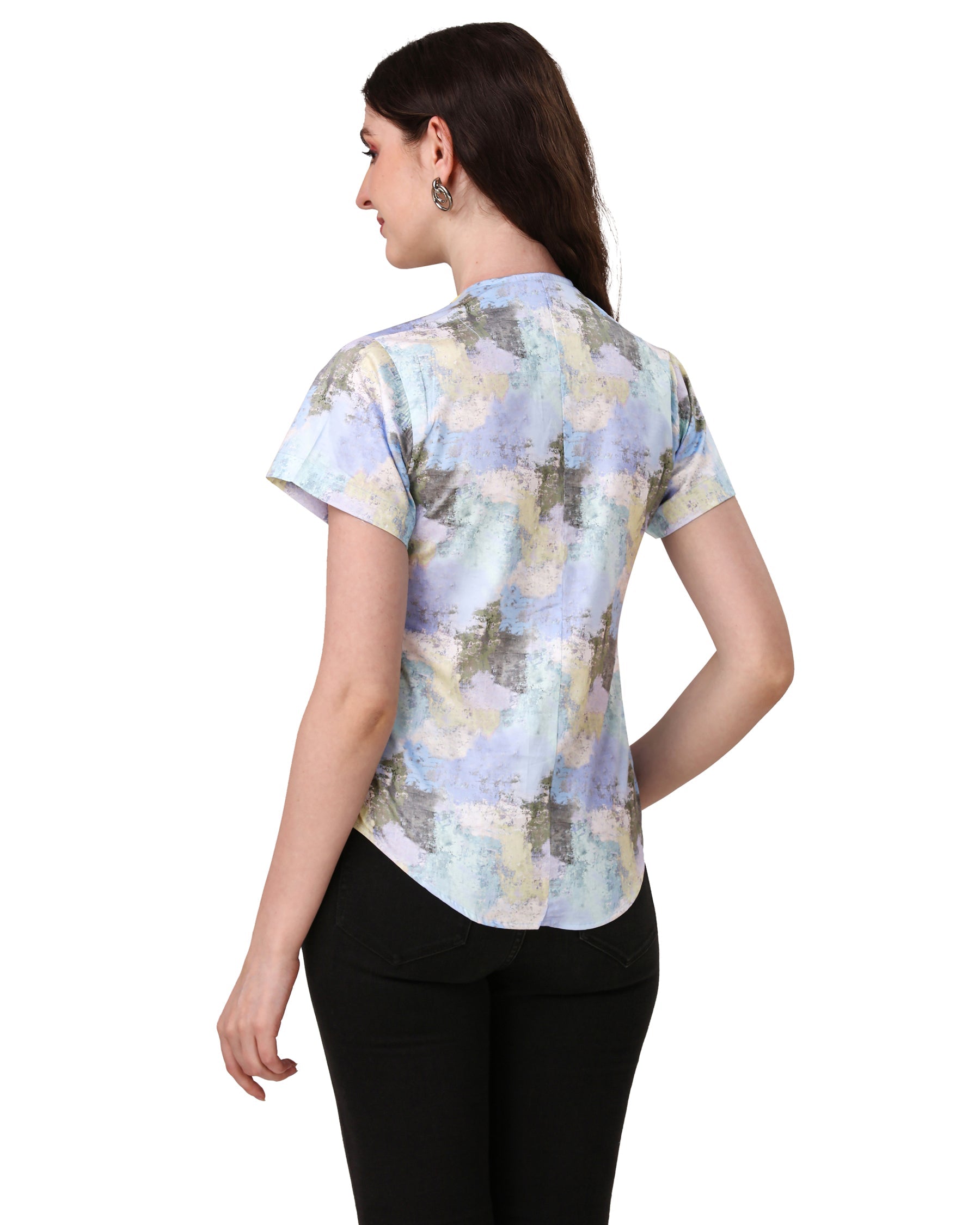 Moonstone Blue with Marble Printed Super Soft Premium Cotton Women’s Shirt