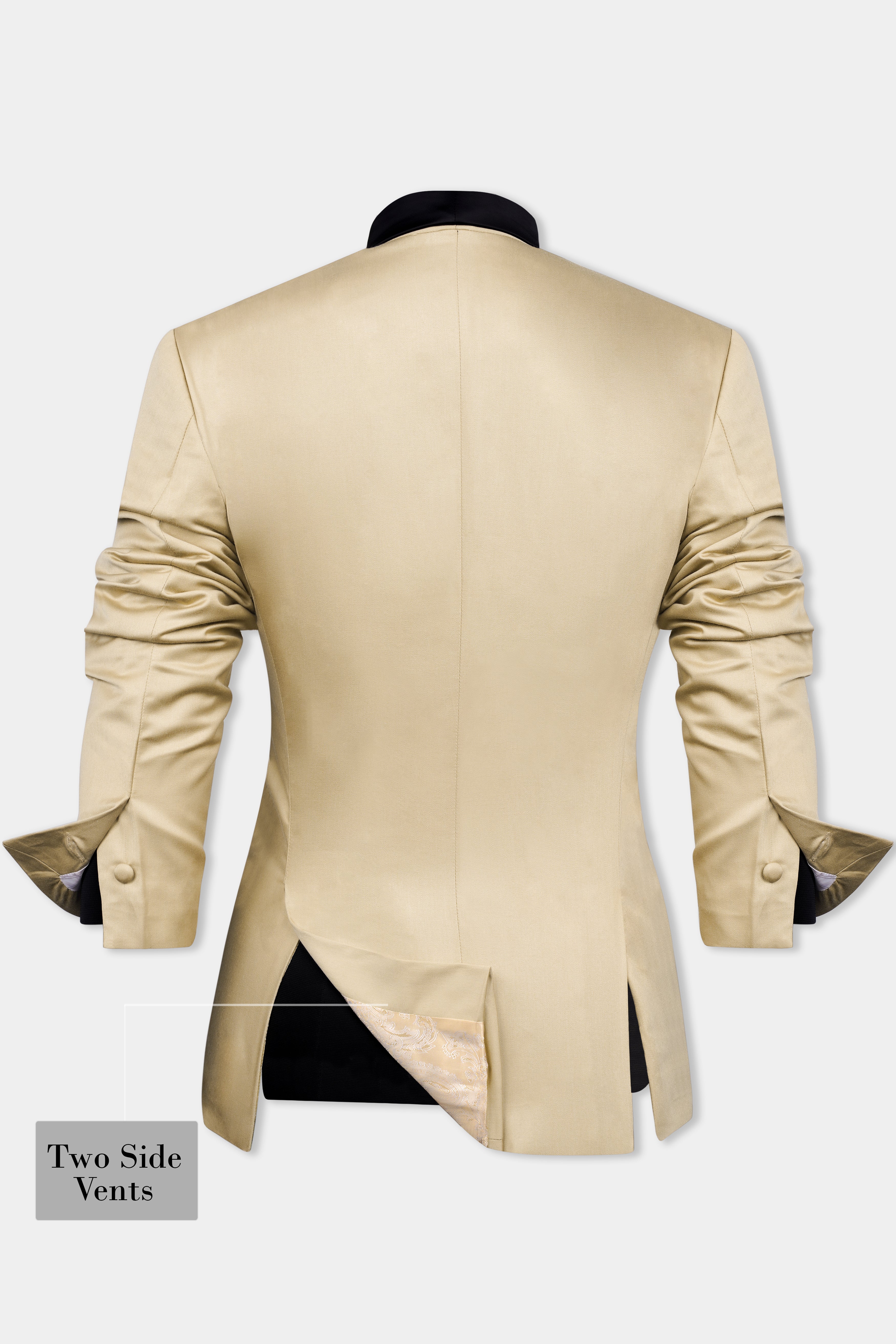 Hazelnut Cream Subtle Sheen with Black Lapel Single Breasted Women's Suit