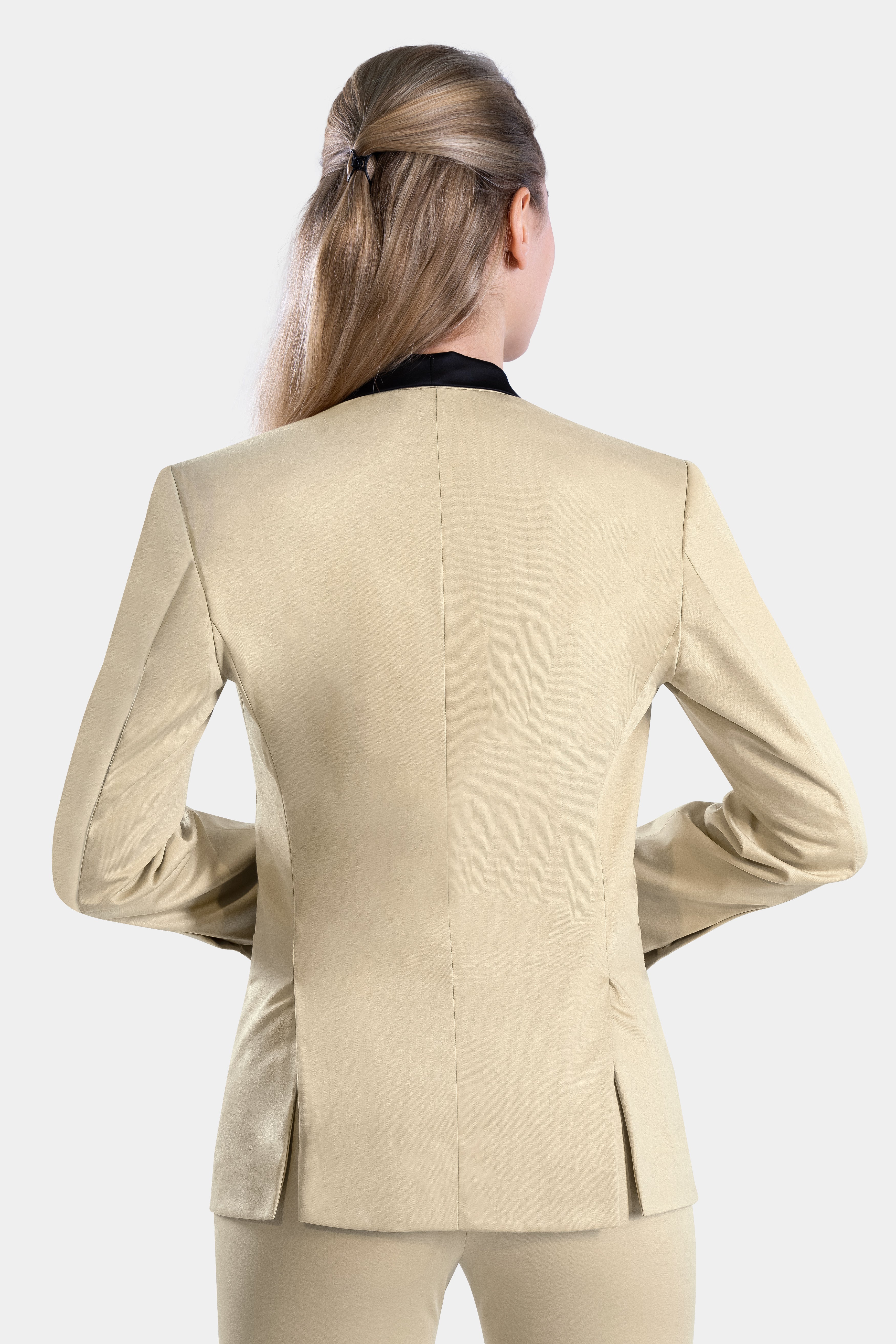 Hazelnut Cream Subtle Sheen with Black Lapel Single Breasted Women's Suit