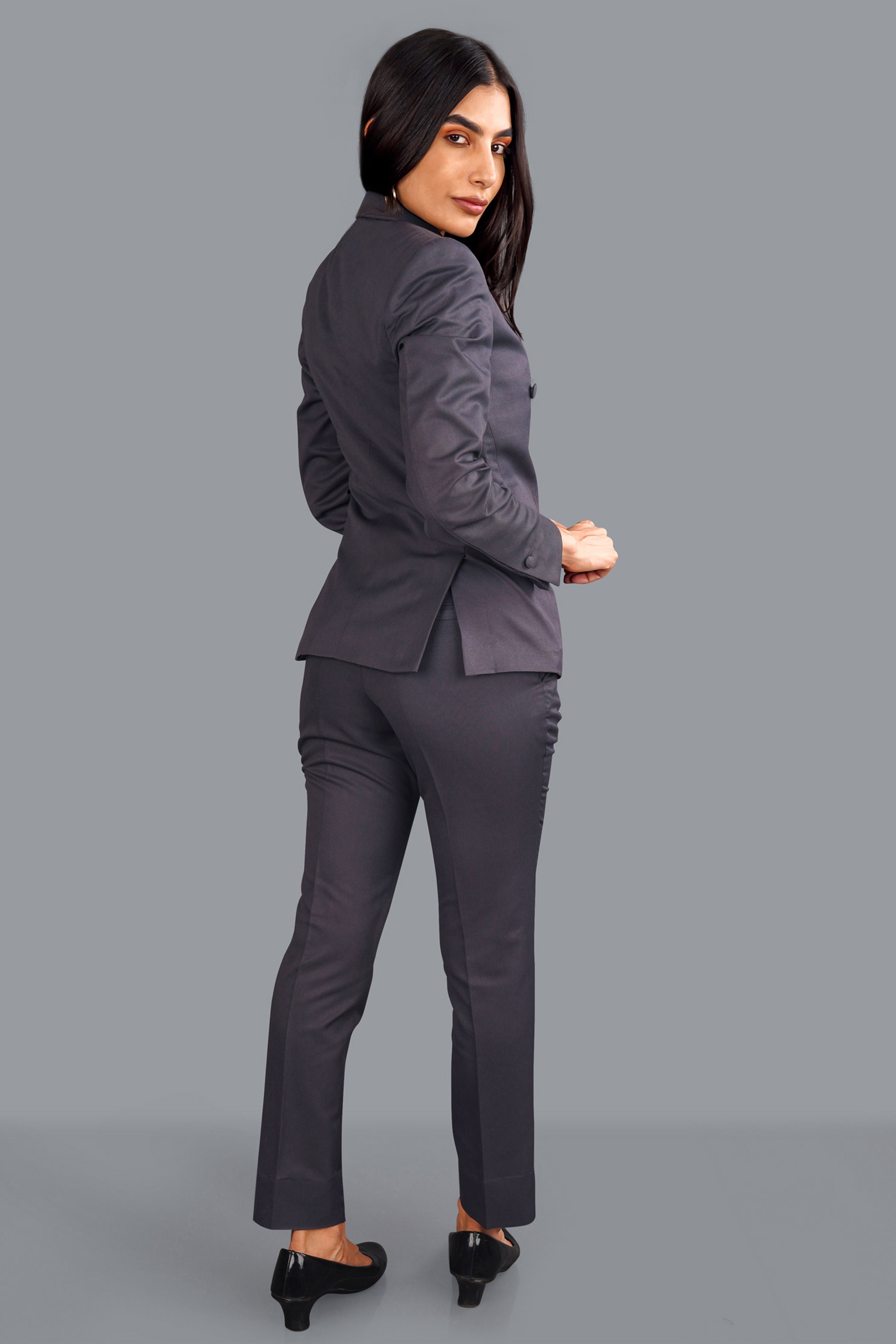 Gravel Gray Subtle Sheen Double Breasted Women's Suit