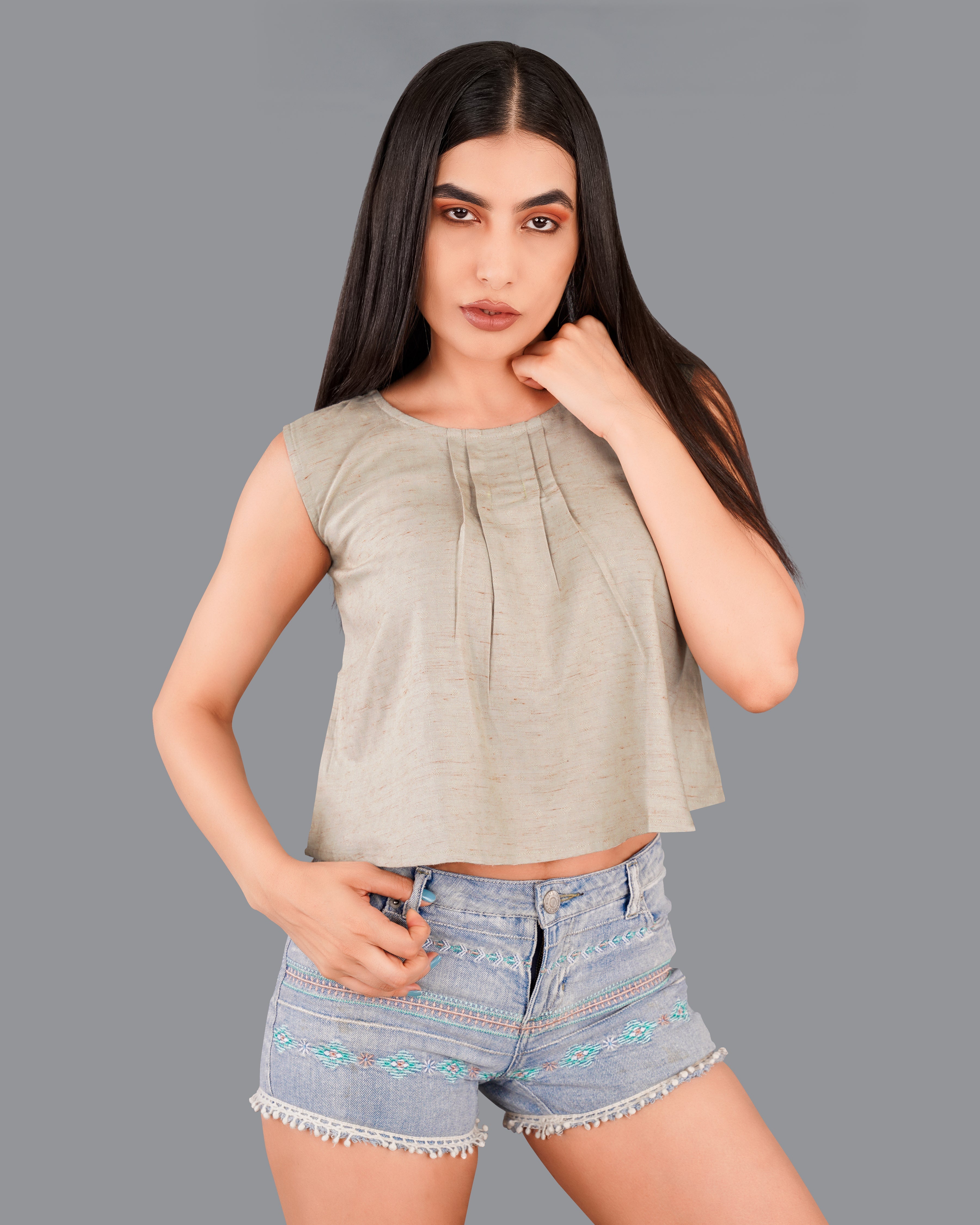 Amber Brown Premium Cotton Crop Top WTP001-32, WTP001-34, WTP001-36, WTP001-38, WTP001-40, WTP001-42