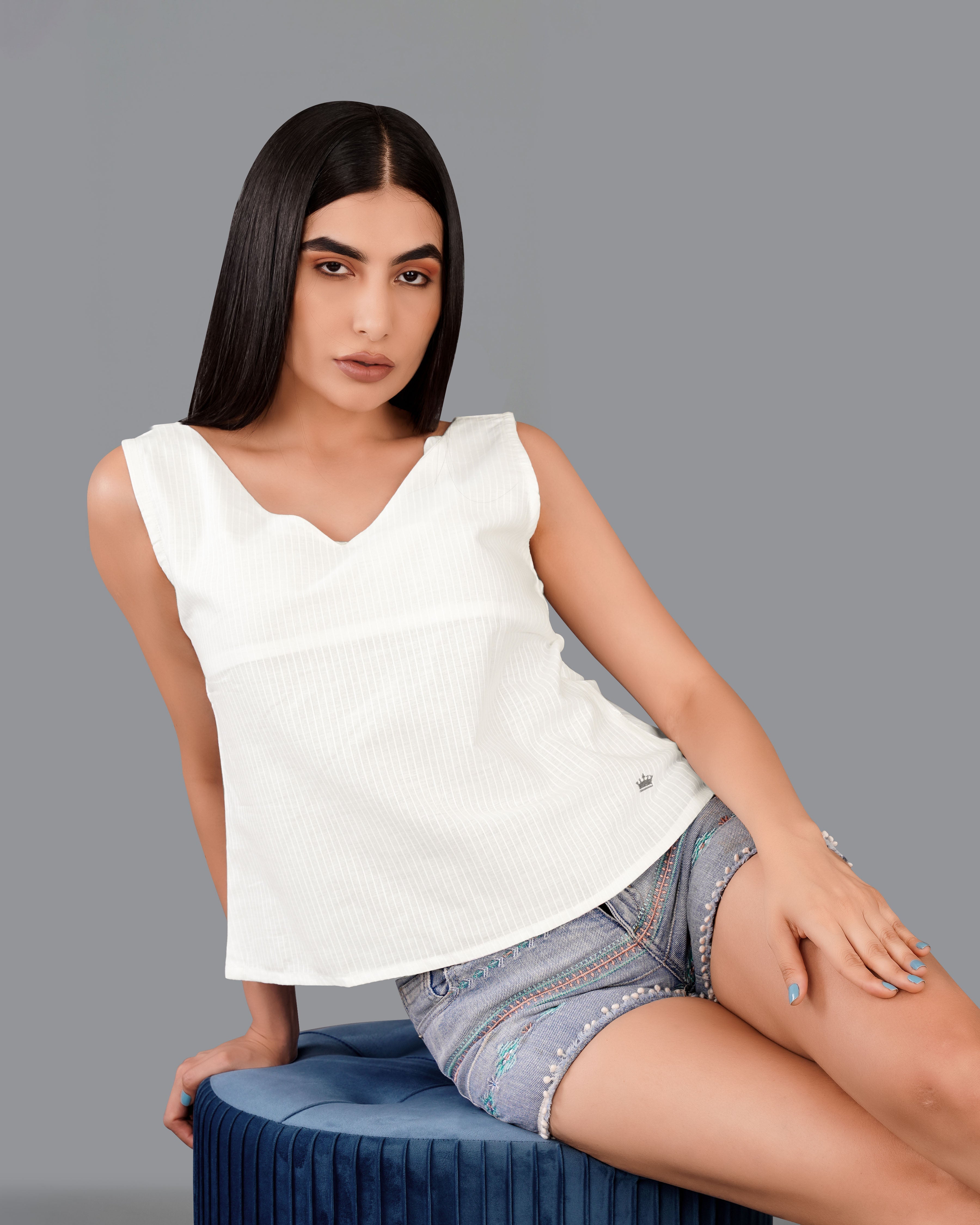 Bright White Striped Premium Cotton Crop Top WTP024-32, WTP024-34, WTP024-36, WTP024-38, WTP024-40, WTP024-42