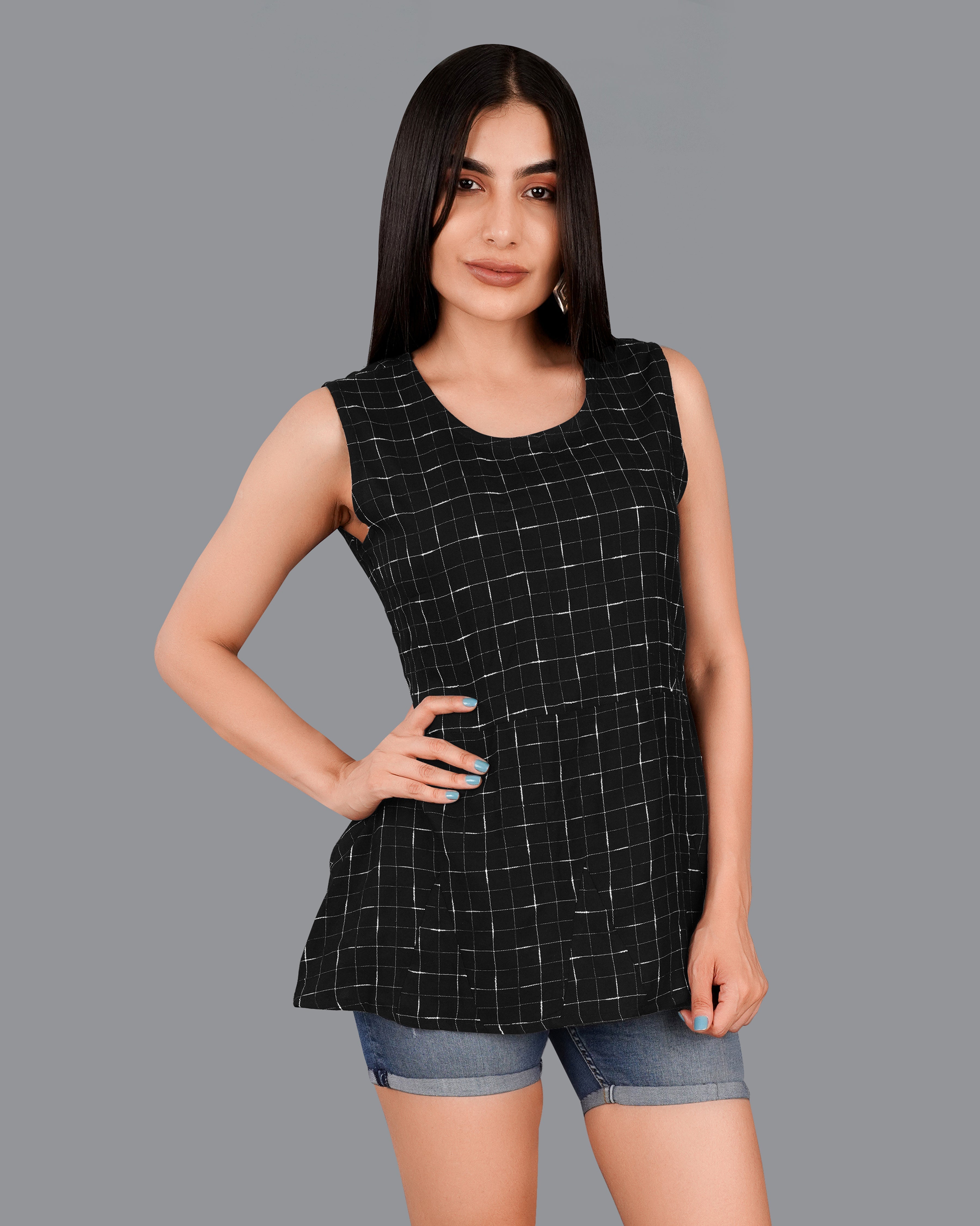 Jade Black and White Checkered Premium Cotton Top WTP025-32, WTP025-34, WTP025-36, WTP025-38, WTP025-40, WTP025-42