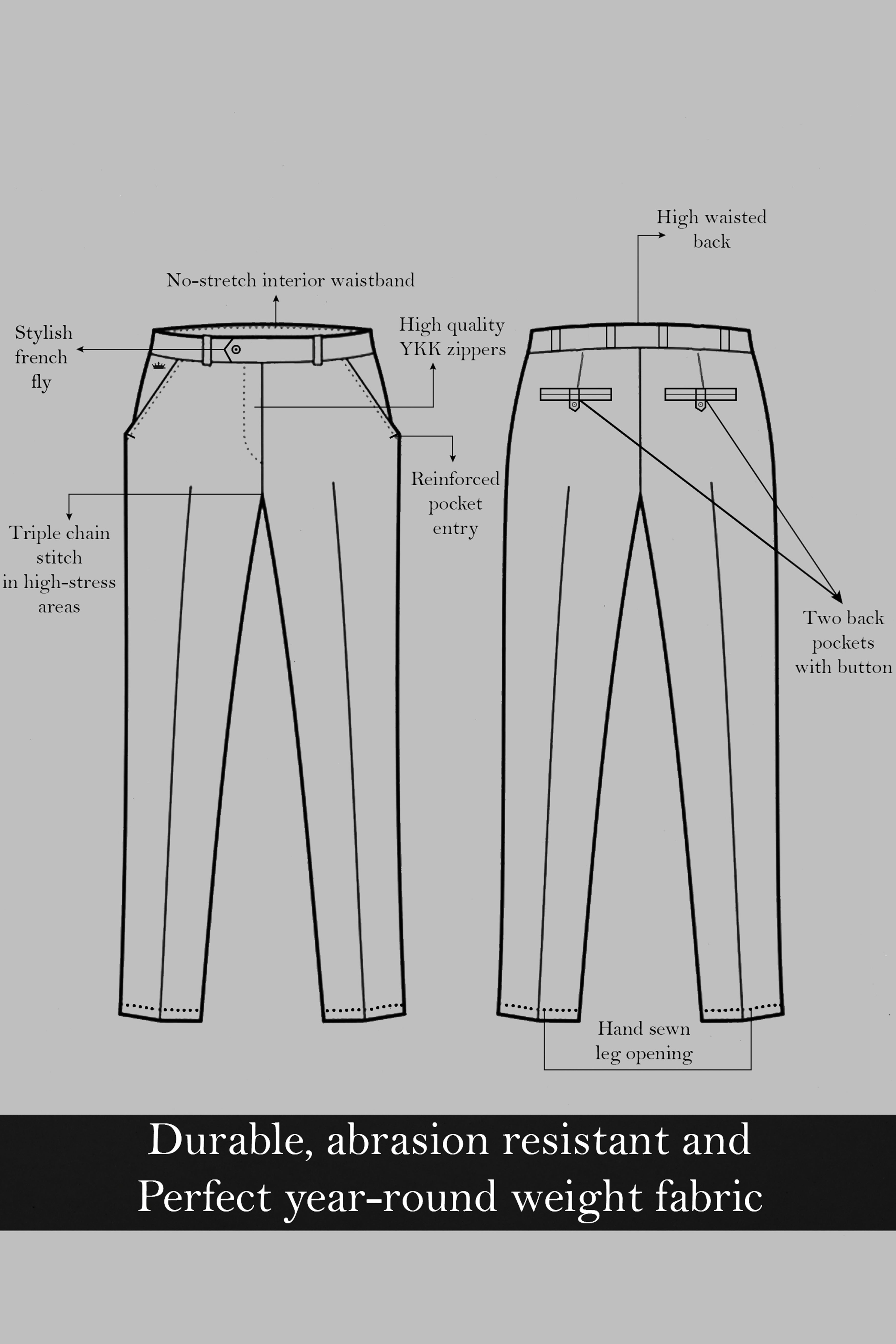 Ironside and Casper Gray Plaid Wool Rich Pant T2744-28, T2744-30, T2744-32, T2744-34, T2744-36, T2744-38, T2744-40, T2744-42, T2744-44